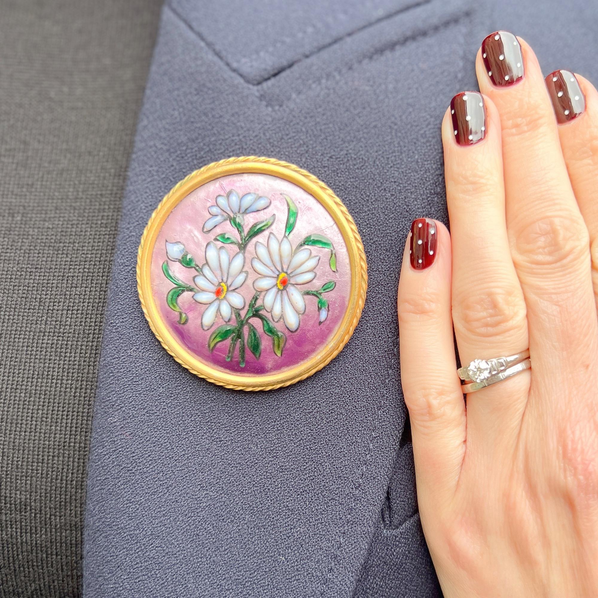 Vintage 1930s French Enamel and Glass Flower Brooch In Good Condition For Sale In Skelmersdale, GB