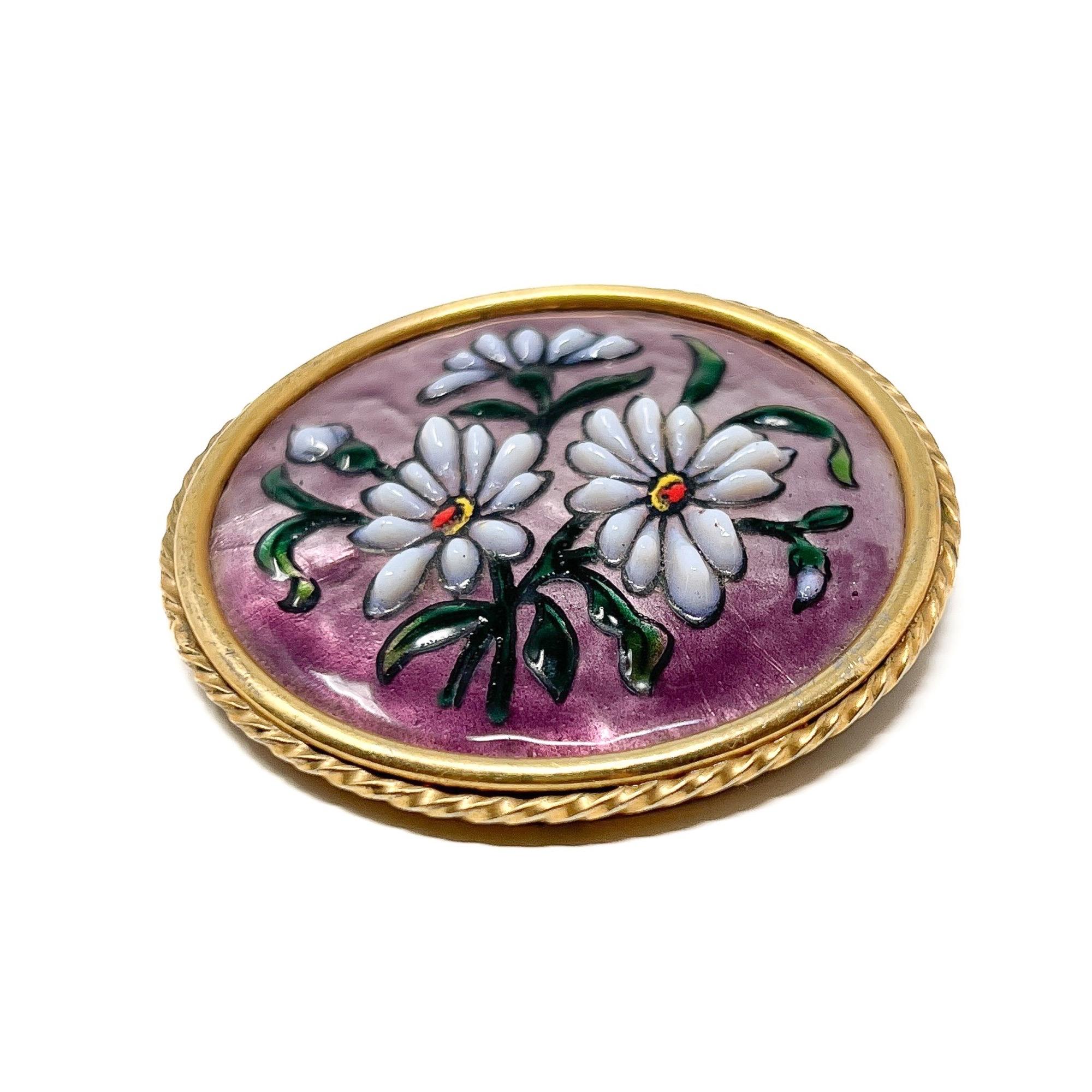 Women's Vintage 1930s French Enamel and Glass Flower Brooch For Sale