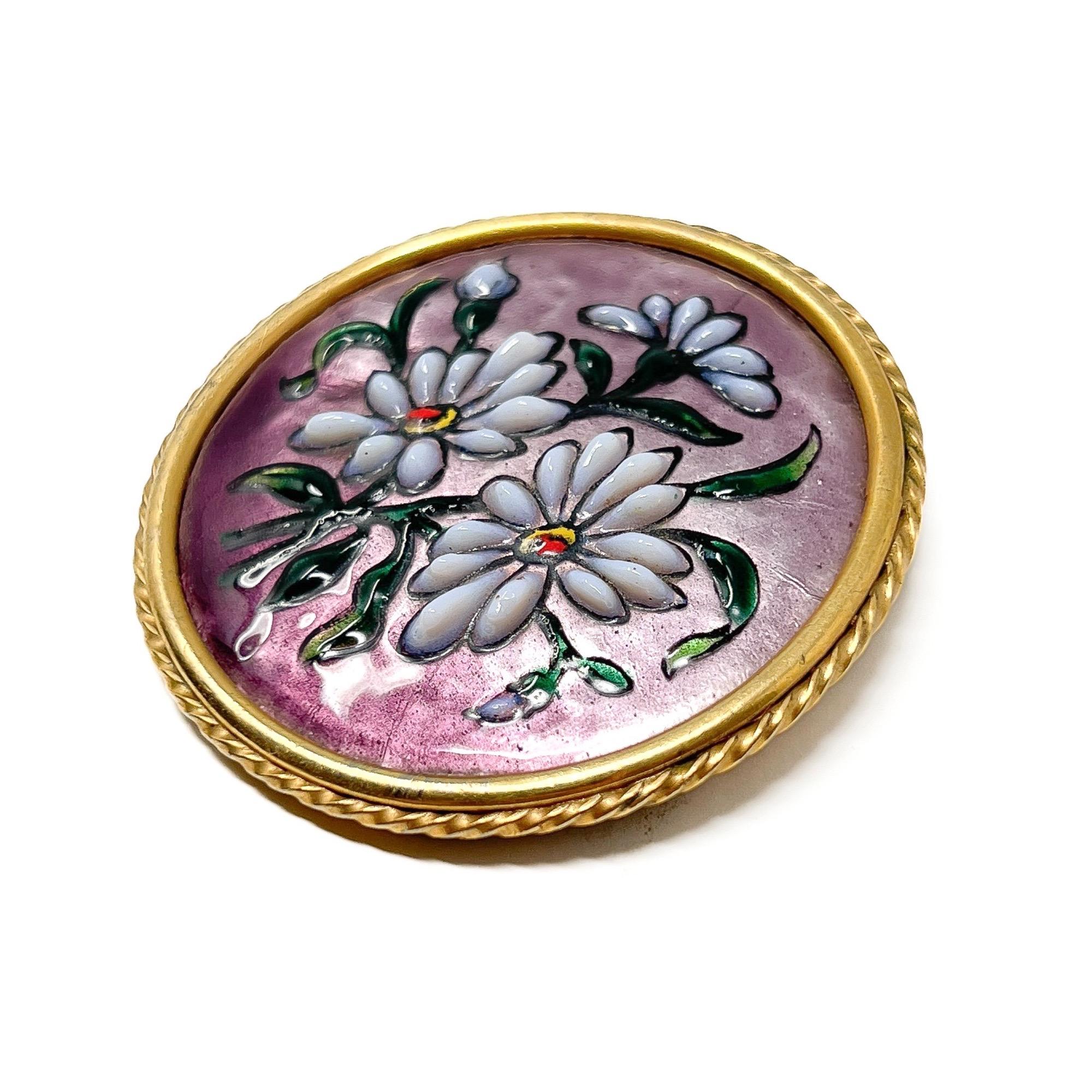 Vintage 1930s French Enamel and Glass Flower Brooch For Sale 1