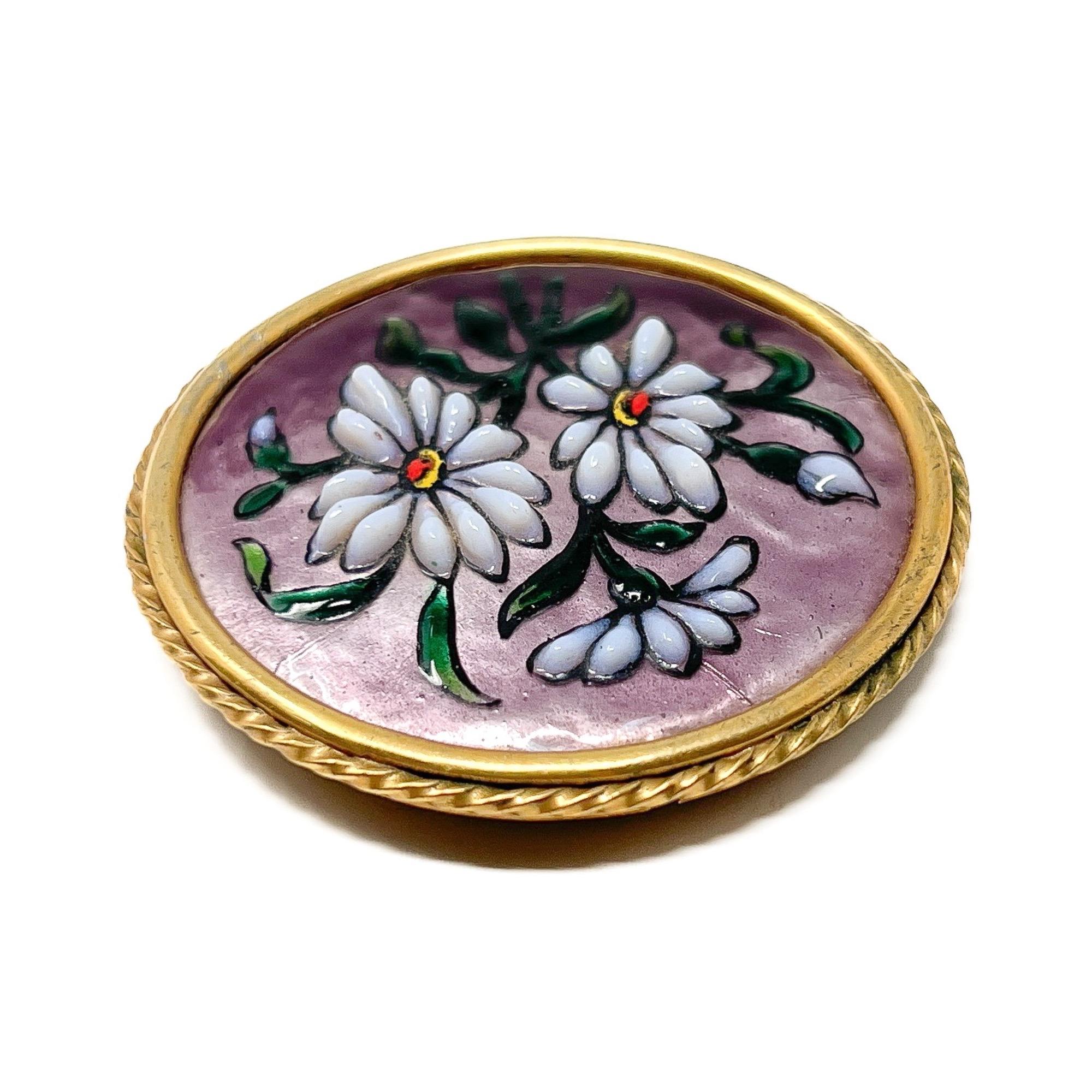 Vintage 1930s French Enamel and Glass Flower Brooch For Sale 2