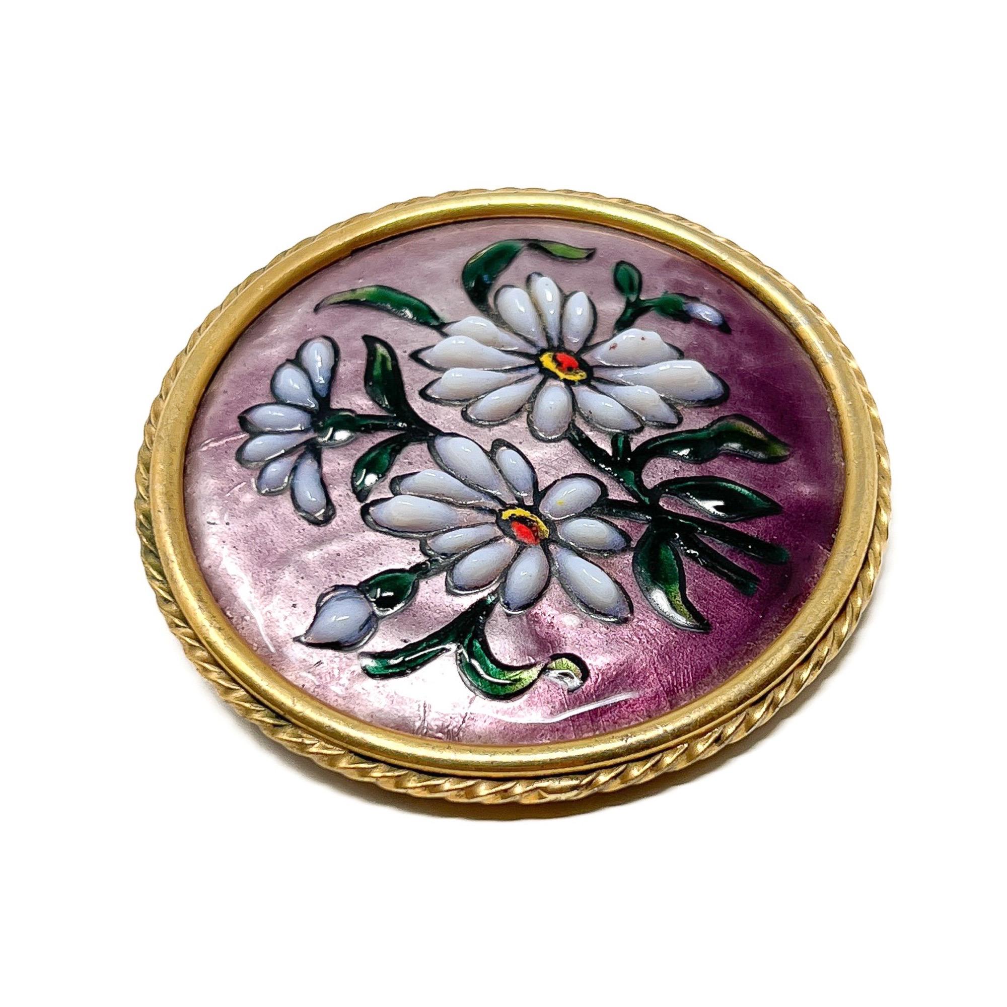 Vintage 1930s French Enamel and Glass Flower Brooch For Sale 3