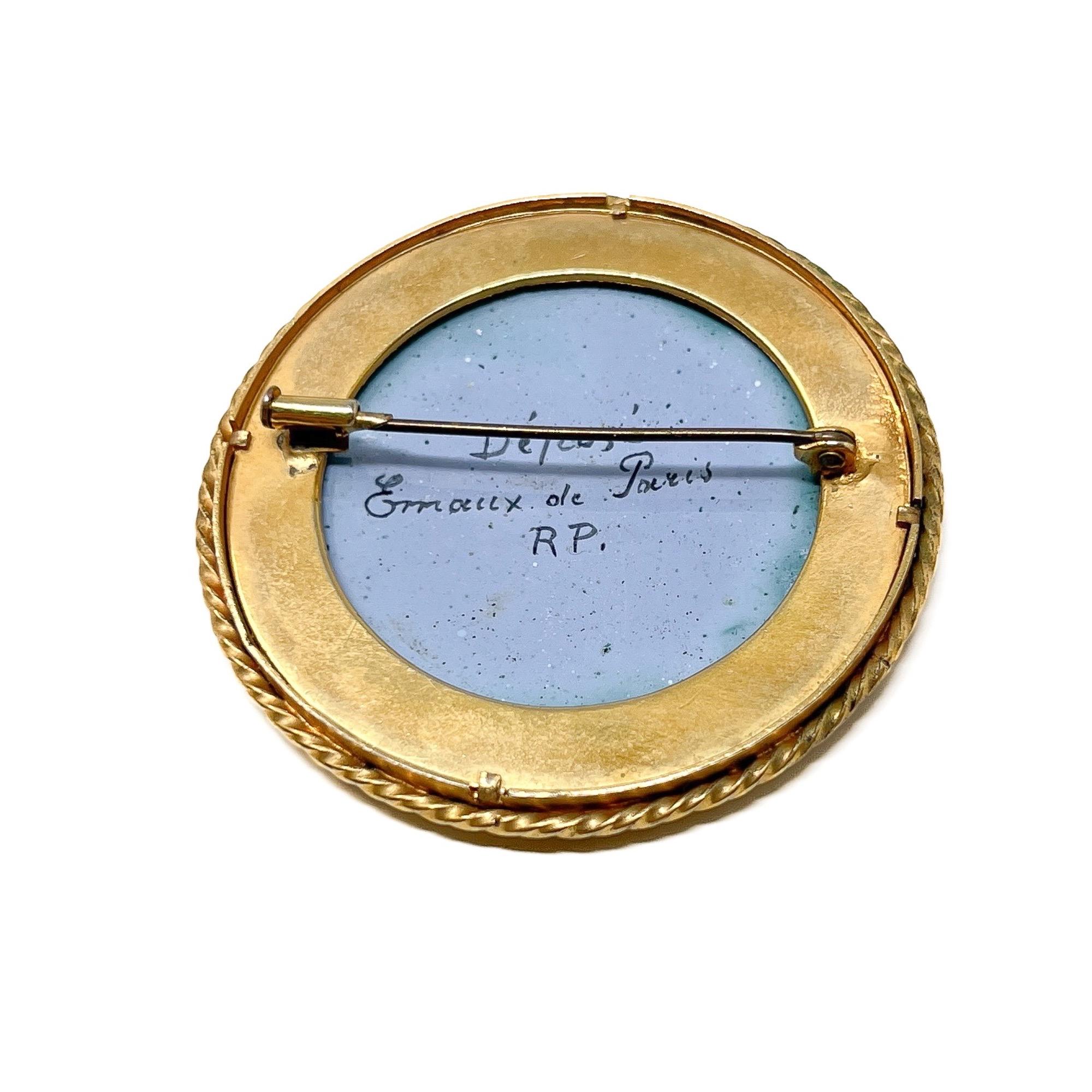 Vintage 1930s French Enamel and Glass Flower Brooch For Sale 4