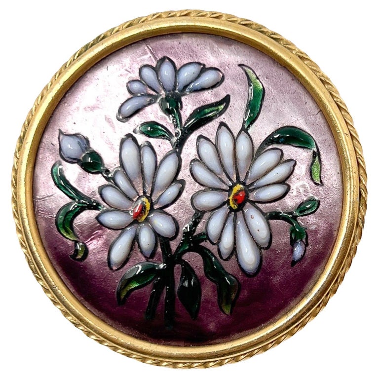 Broche Vintage En Laiton - Motif Bouquet De Fleurs émaillé - Bijou Ancien Occasion - Décoratif