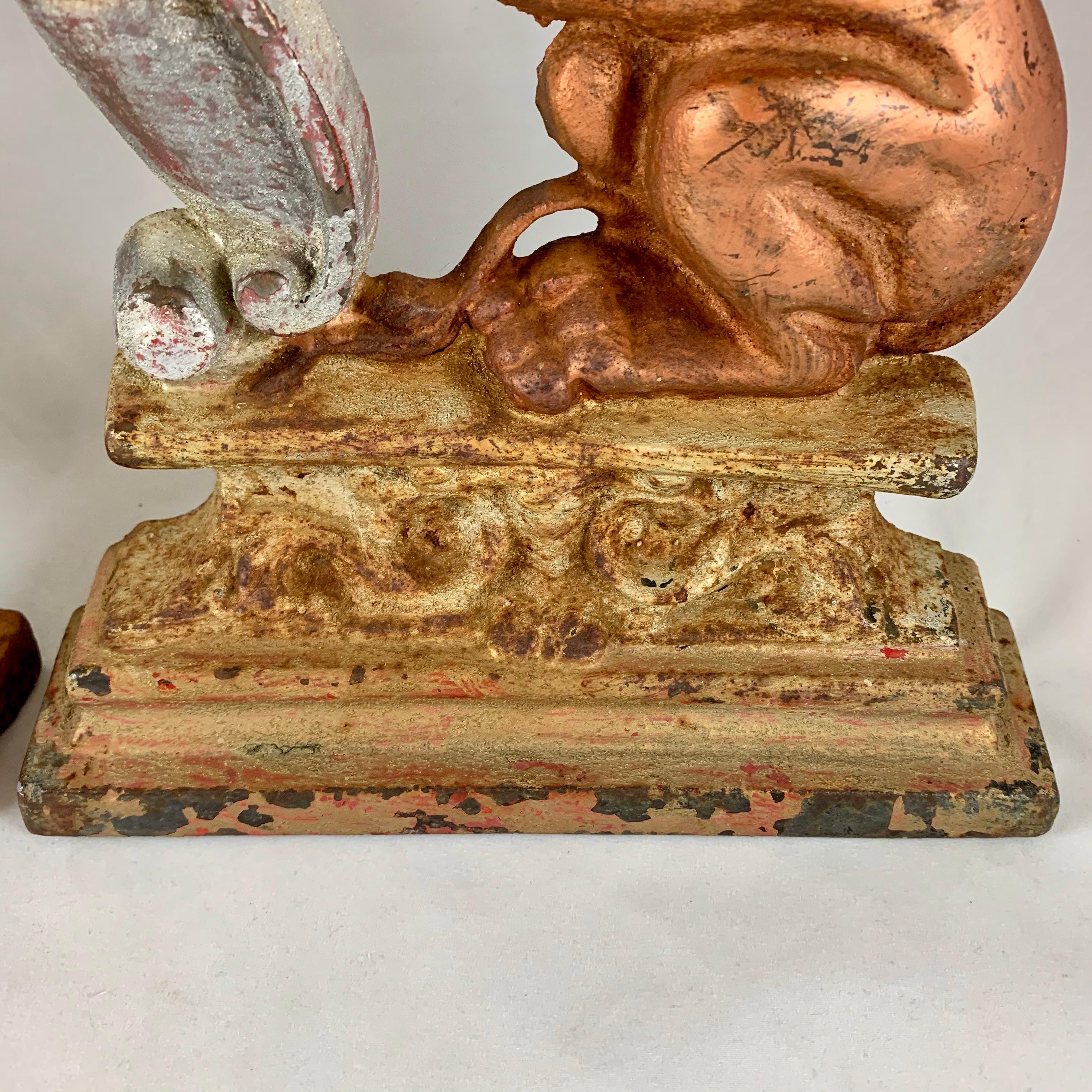 Vintage 1930s French Gilded Cast Iron Heraldic Lion Doorstops or Bookends a Pair 3