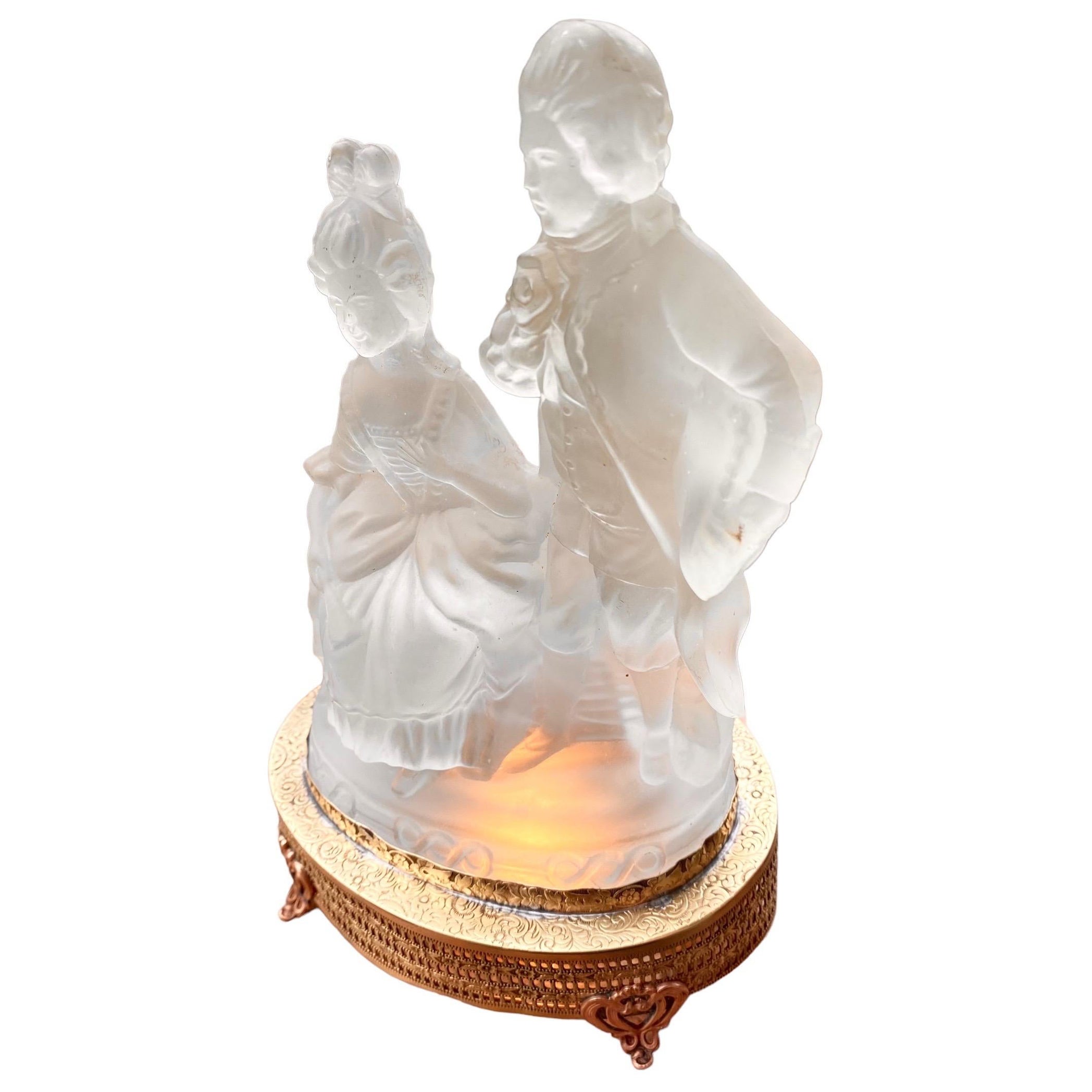 Lampe de chevet figurative en verre dépoli des années 1930