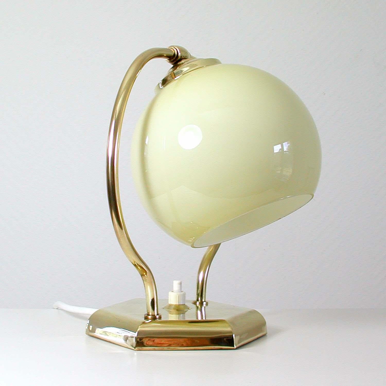 Mid-20th Century Vintage 1930s German Bauhaus Art Deco Brass and Opal Table Lamp