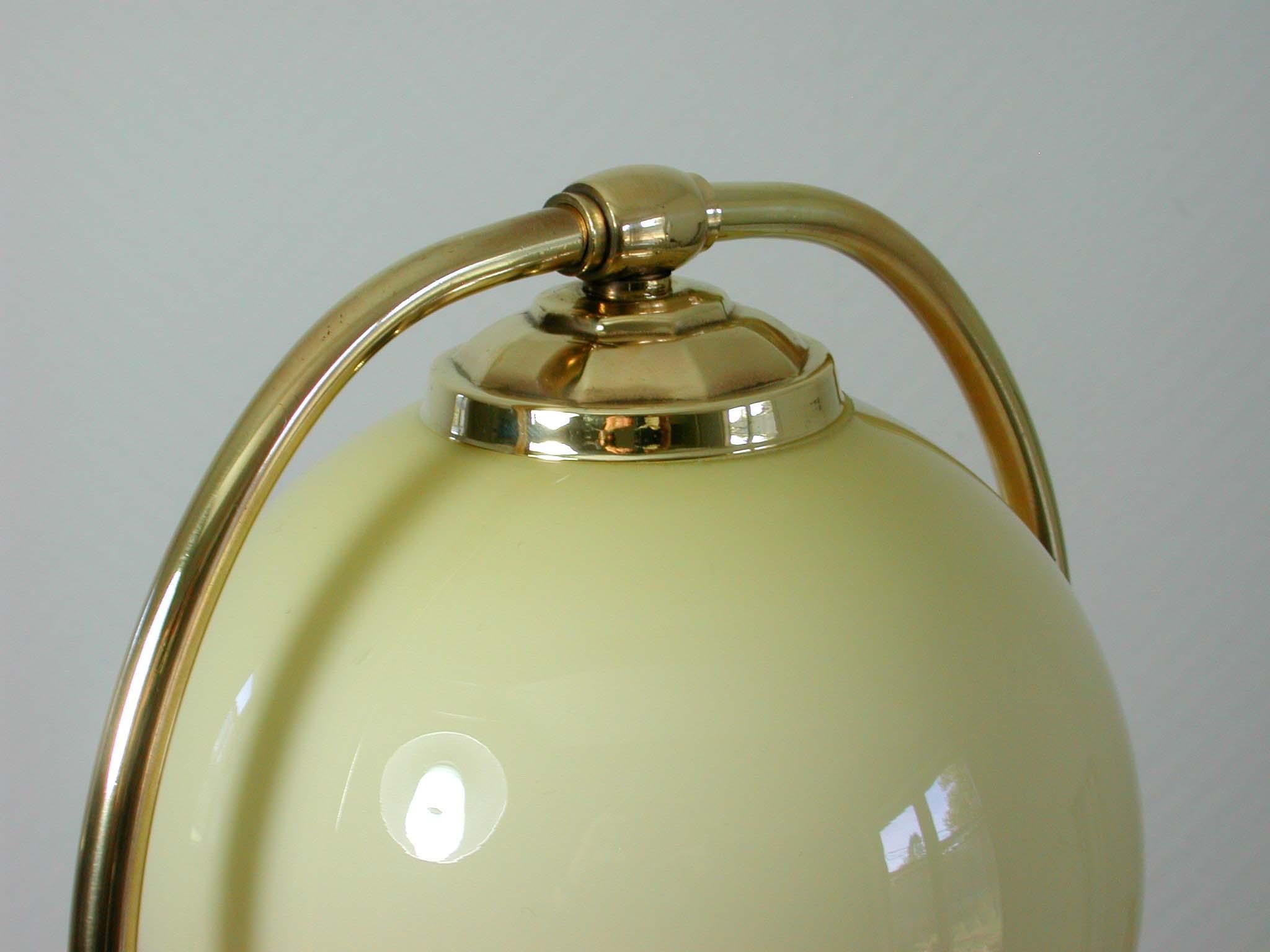 Vintage 1930s German Bauhaus Art Deco Brass and Opal Table Lamp 1