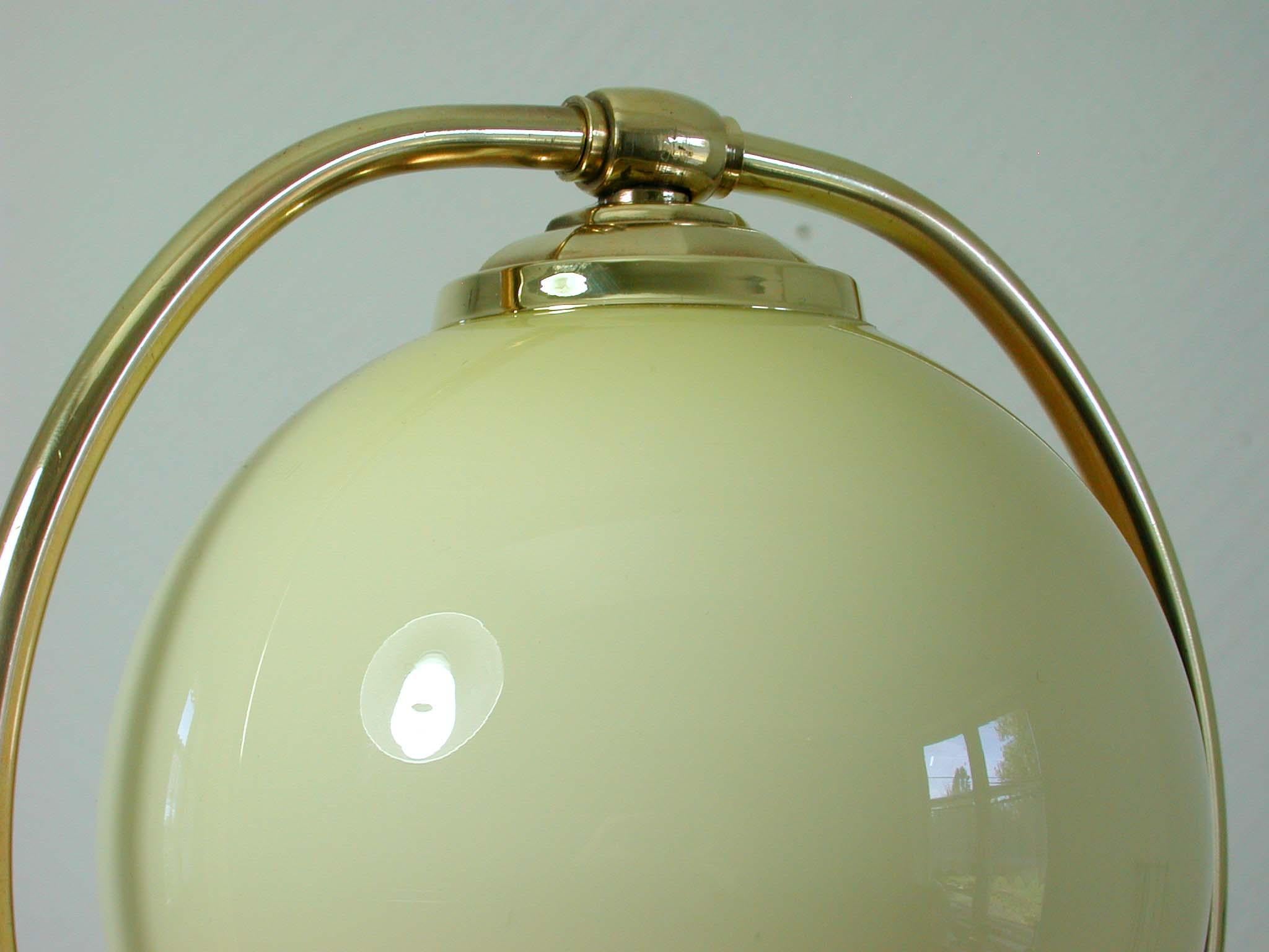 Vintage 1930s German Bauhaus Art Deco Brass and Opal Table Lamp 3