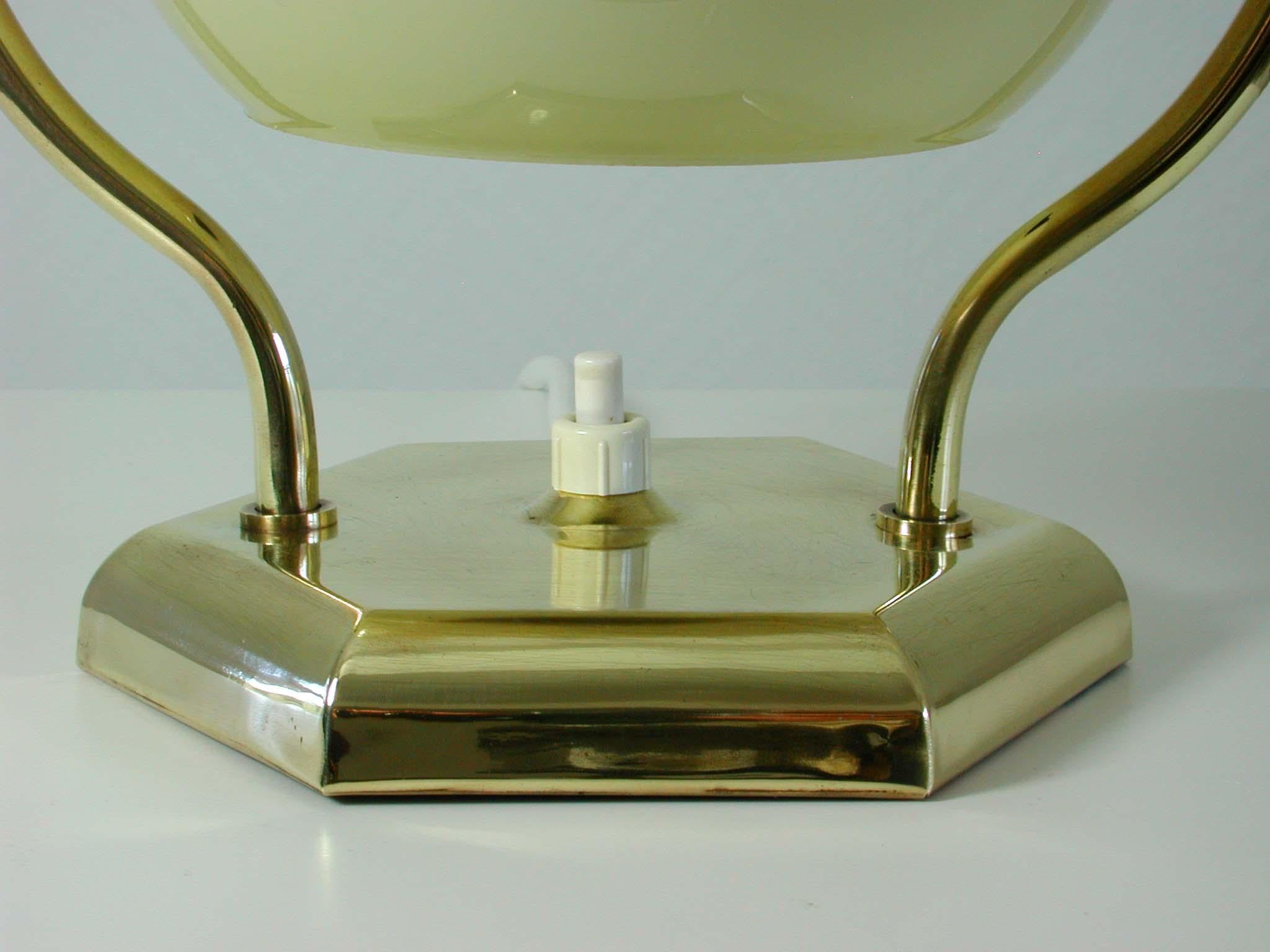 Vintage 1930s German Bauhaus Art Deco Brass and Opal Table Lamp 4