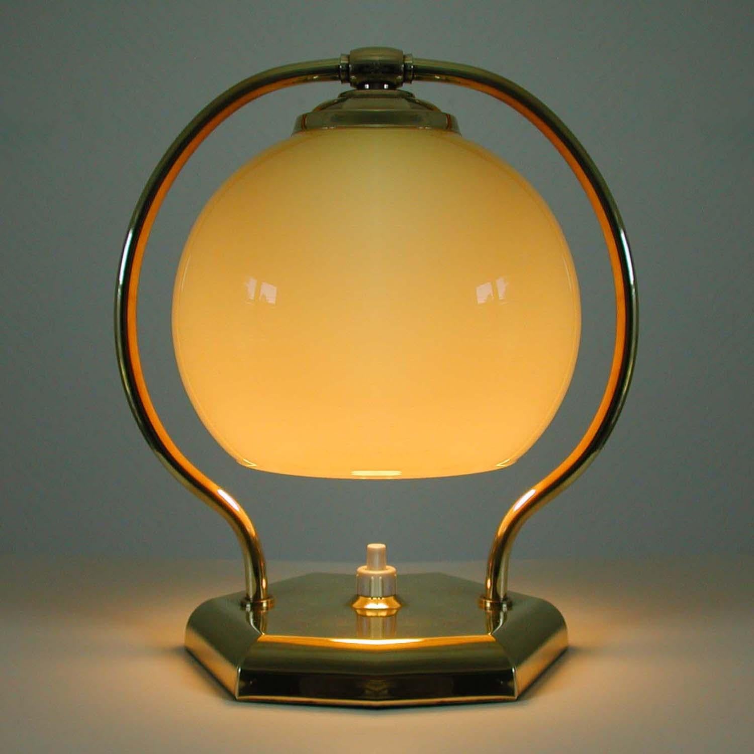 Vintage 1930s German Bauhaus Art Deco Brass and Opal Table Lamp 5