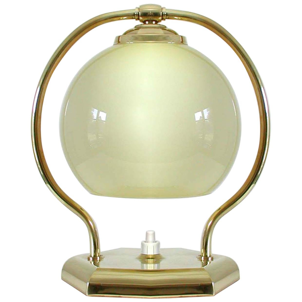Vintage 1930s German Bauhaus Art Deco Brass and Opal Table Lamp