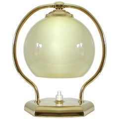 Vintage 1930s German Bauhaus Art Deco Brass and Opal Table Lamp