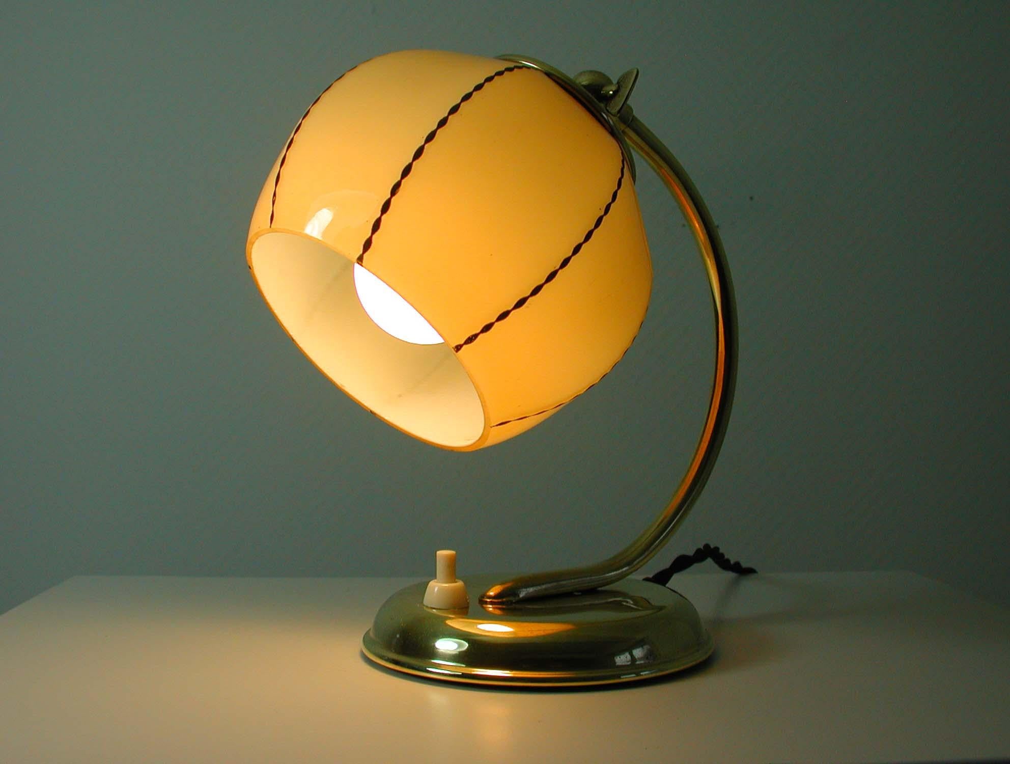 Vintage 1930s German Bauhaus Art Deco Brass and Opal Table Lamp Sconce 6