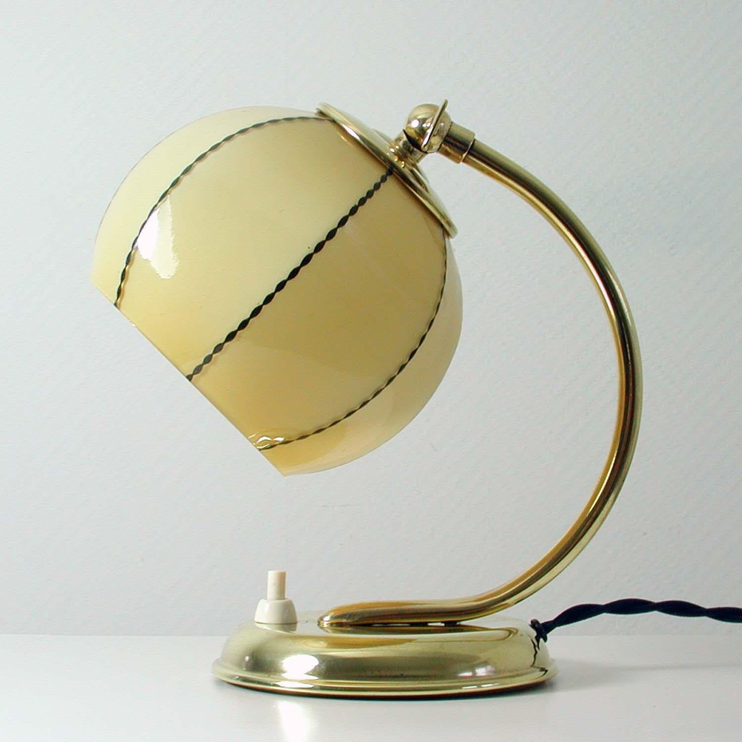 Mid-20th Century Vintage 1930s German Bauhaus Art Deco Brass and Opal Table Lamp Sconce