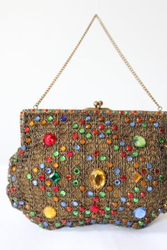 Vintage 1930's Gold Lamé & Rhinestone Evening Purse Art Deco