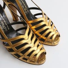 Vintage 1930's Gold Peep Toe Platform Shoes Parisian 1930's Heels UK 4 EU 37