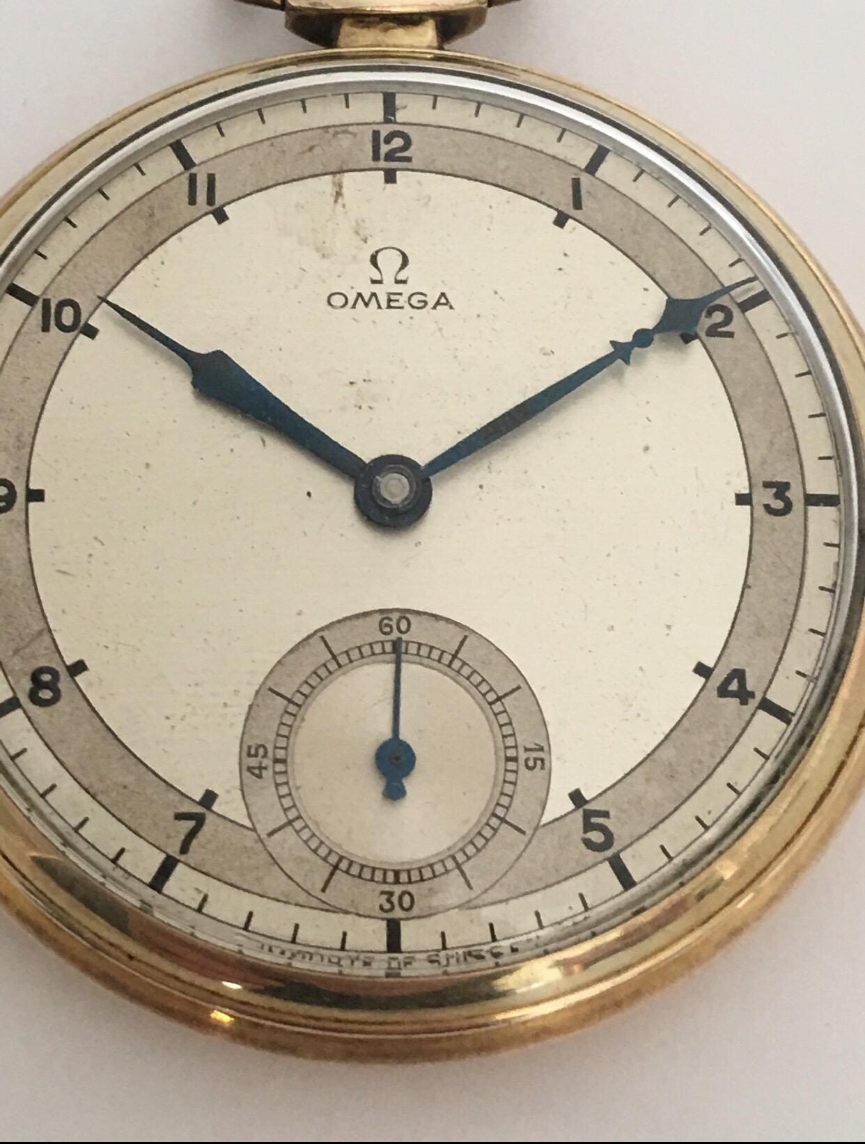 Vintage 1930s Gold-Plated and Silvered Dial Omega Dress Pocket Watch 'Art Deco' In Good Condition In Carlisle, GB