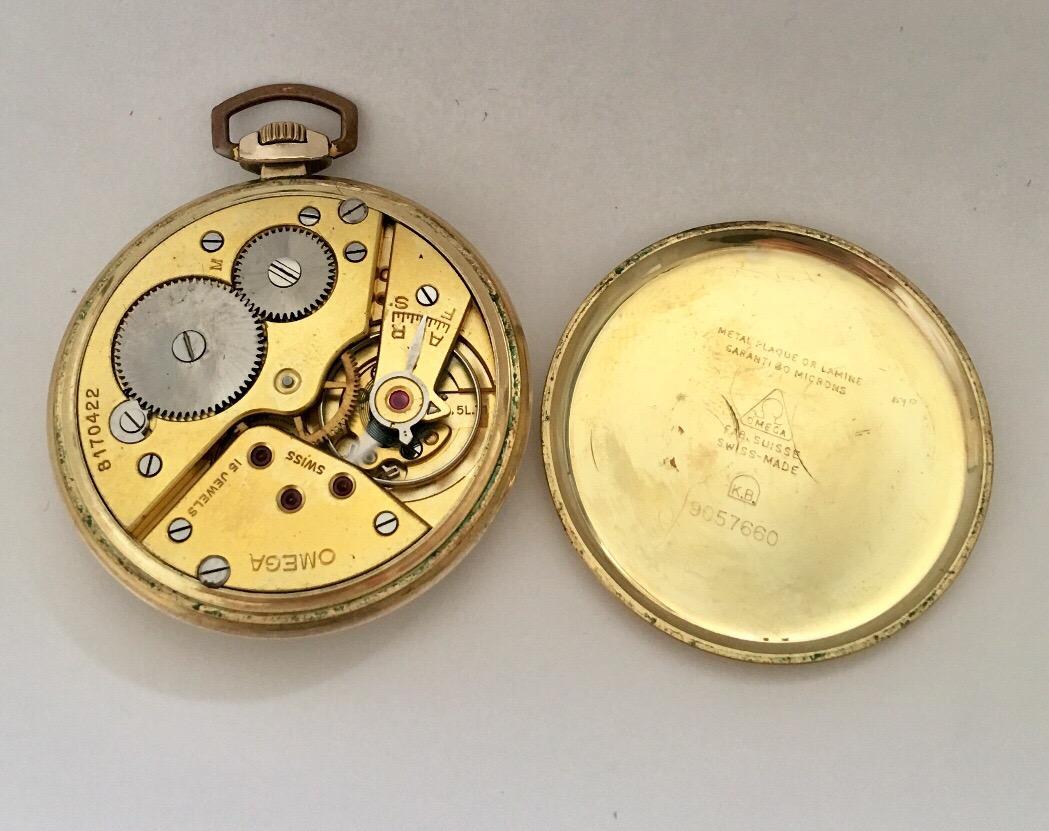 Women's or Men's Vintage 1930s Gold-Plated and Silvered Dial Omega Dress Pocket Watch 'Art Deco'