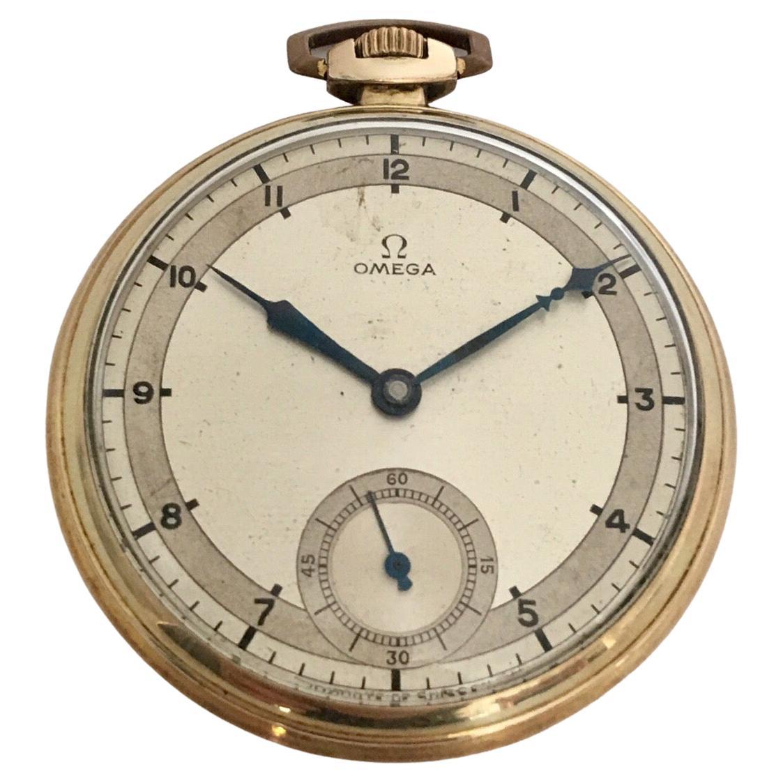 Vintage 1930s Gold-Plated and Silvered Dial Omega Dress Pocket Watch 'Art Deco'
