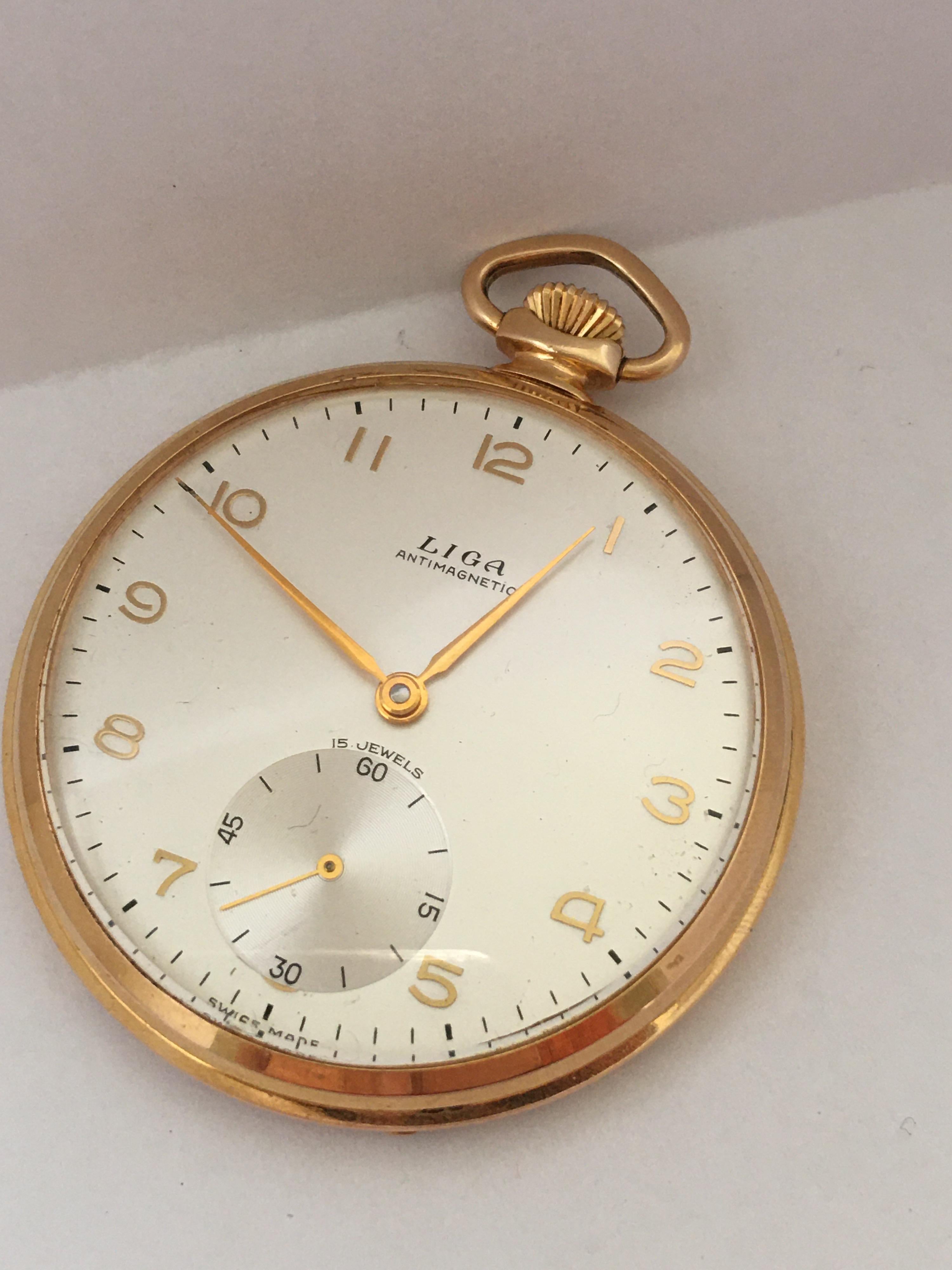 Vintage 1930s Gold-Plated Dress Pocket Watch 4