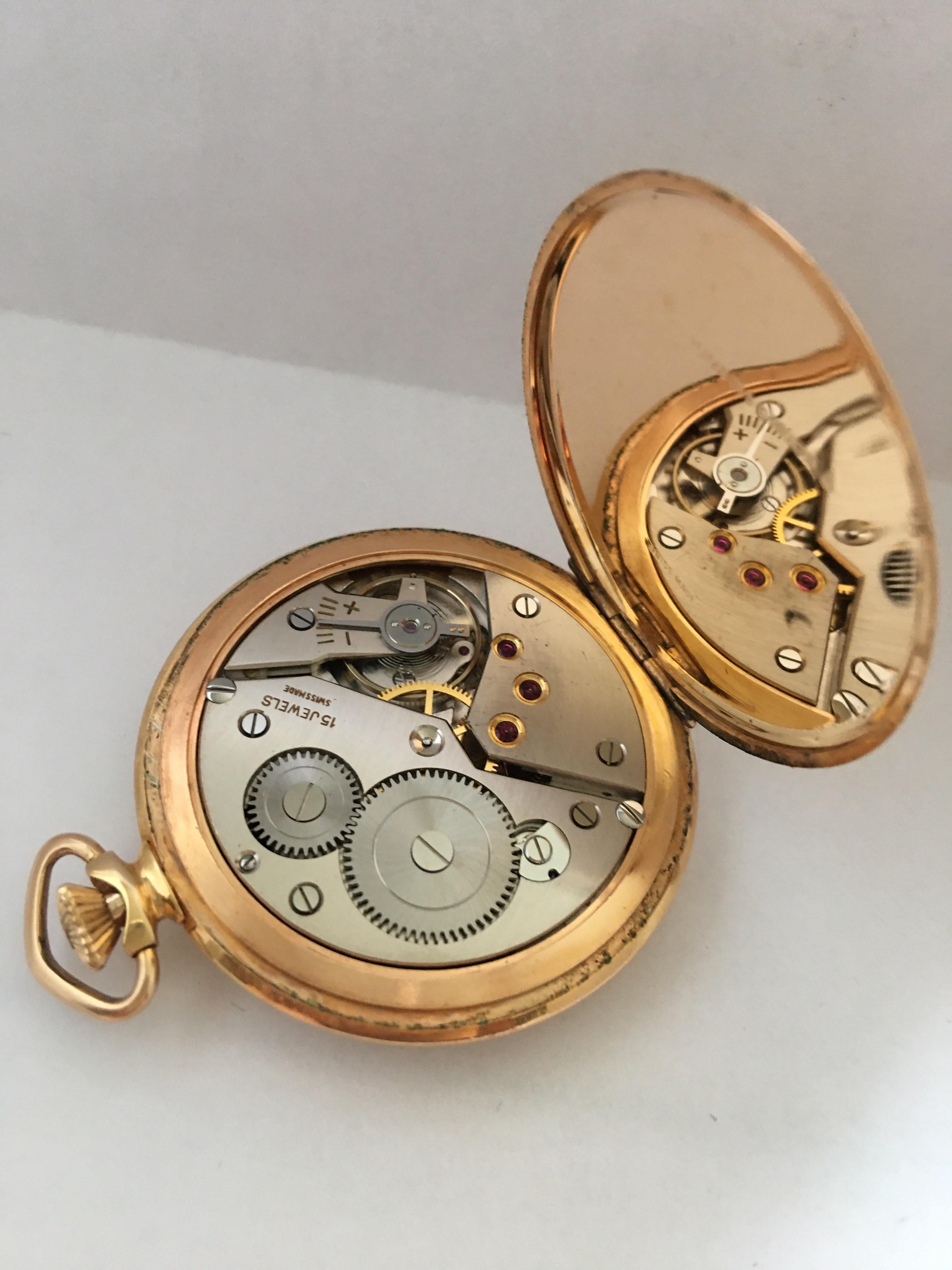 Vintage 1930s Gold-Plated Dress Pocket Watch 8