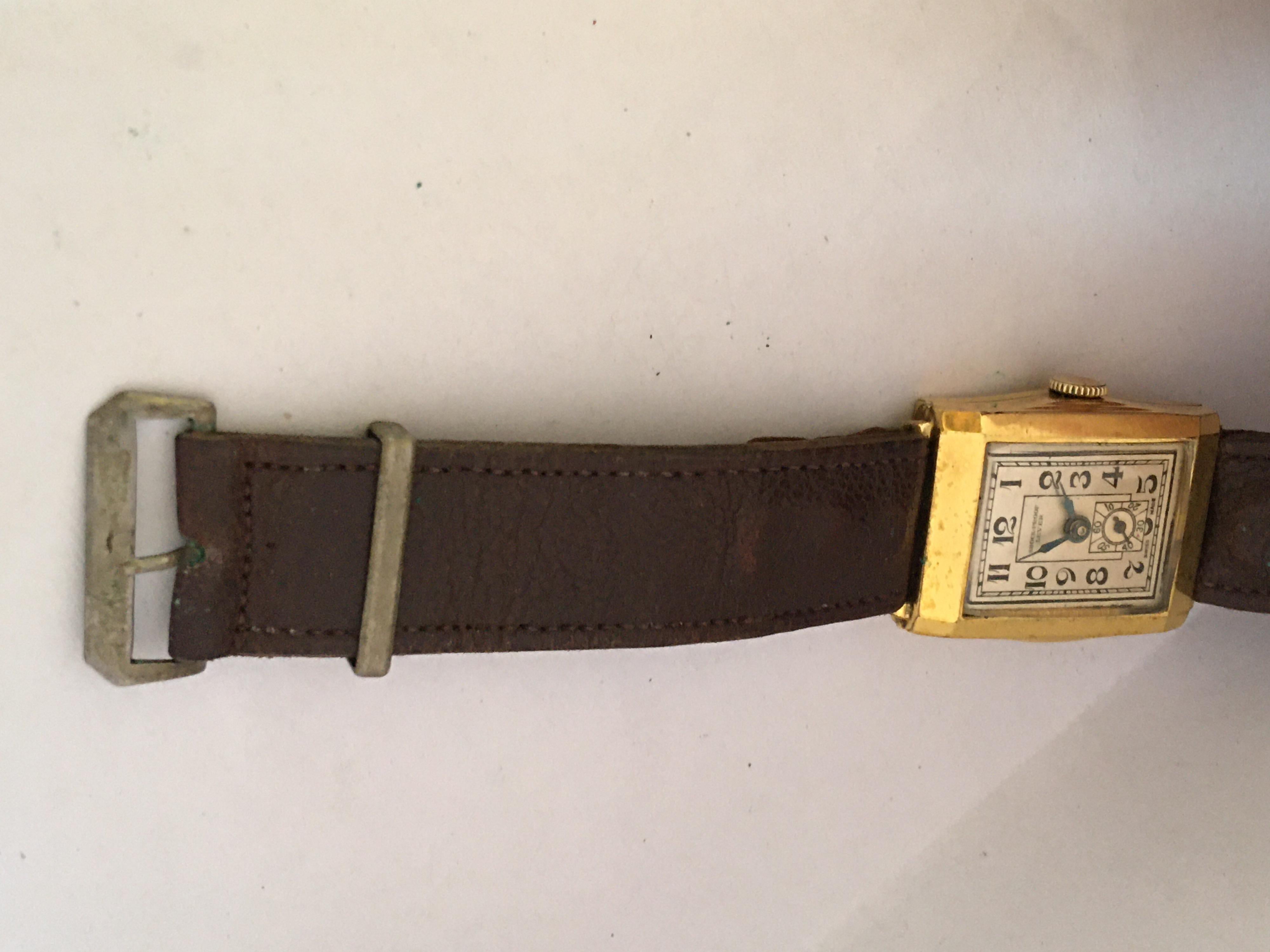 Vintage 1930s Gold-Plated Rectangular Swiss Mechanical Watch 3