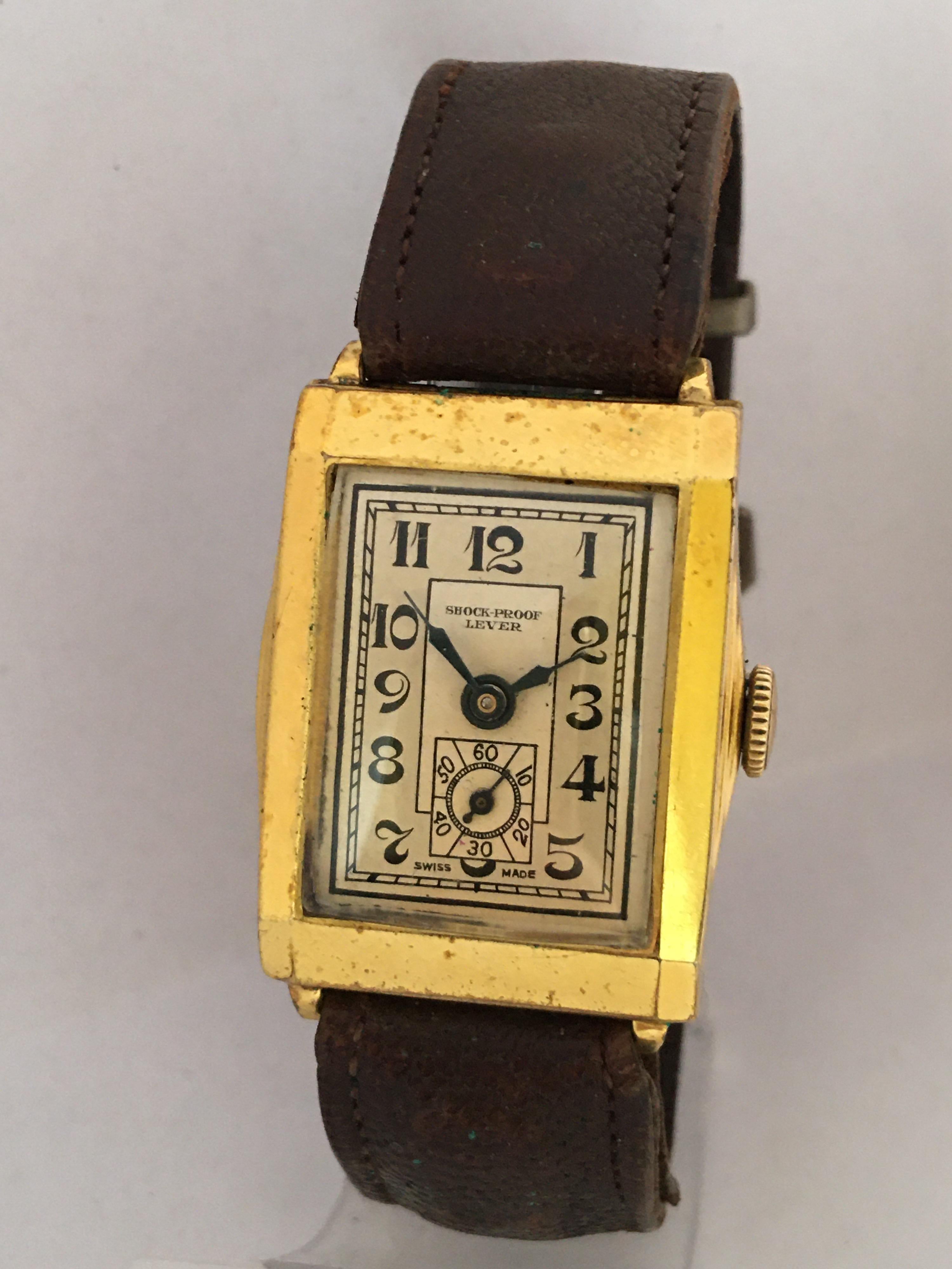 Vintage 1930s Gold-Plated Rectangular Swiss Mechanical Watch 4