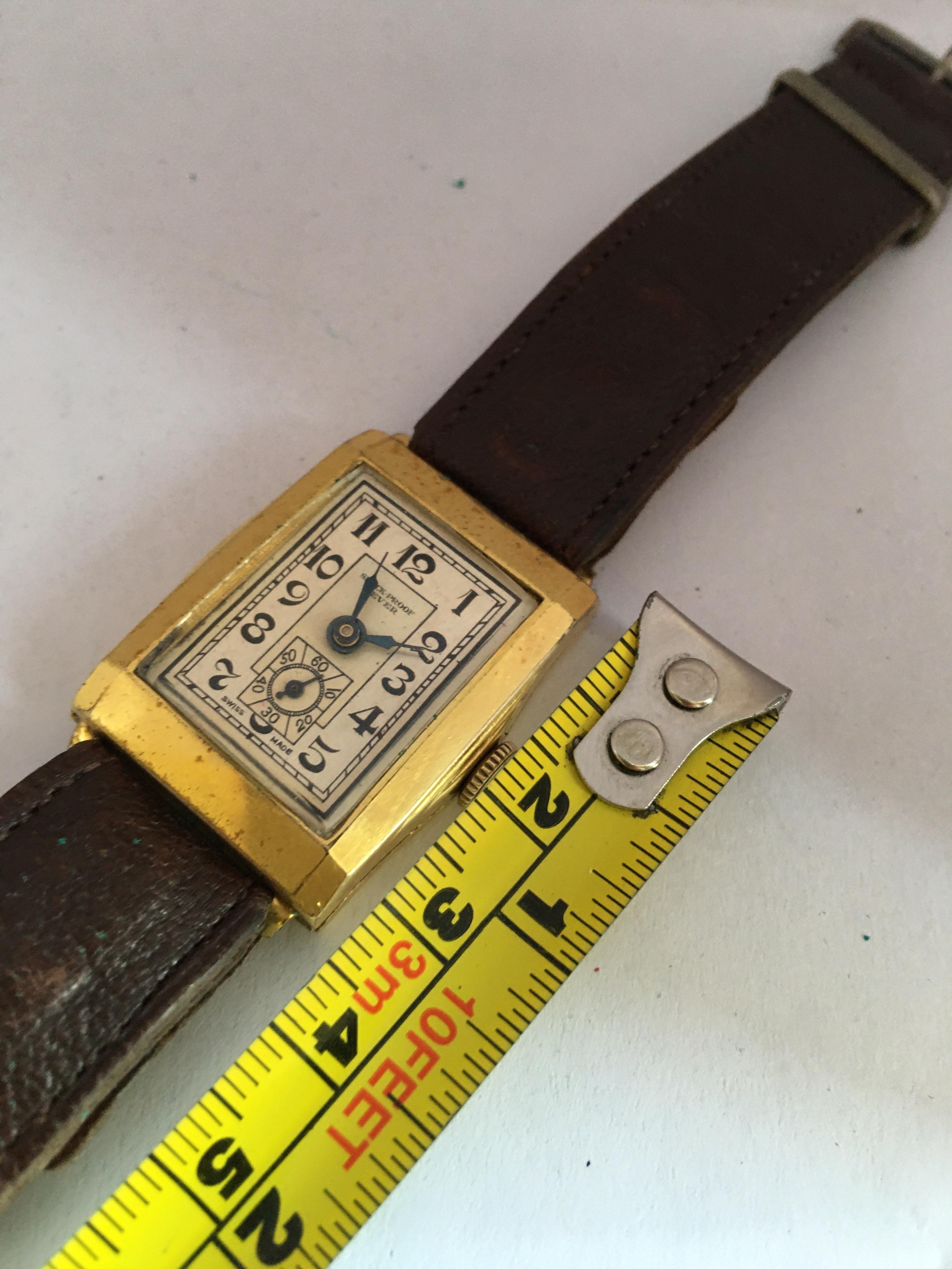 Vintage 1930s Gold-Plated Rectangular Swiss Mechanical Watch 5