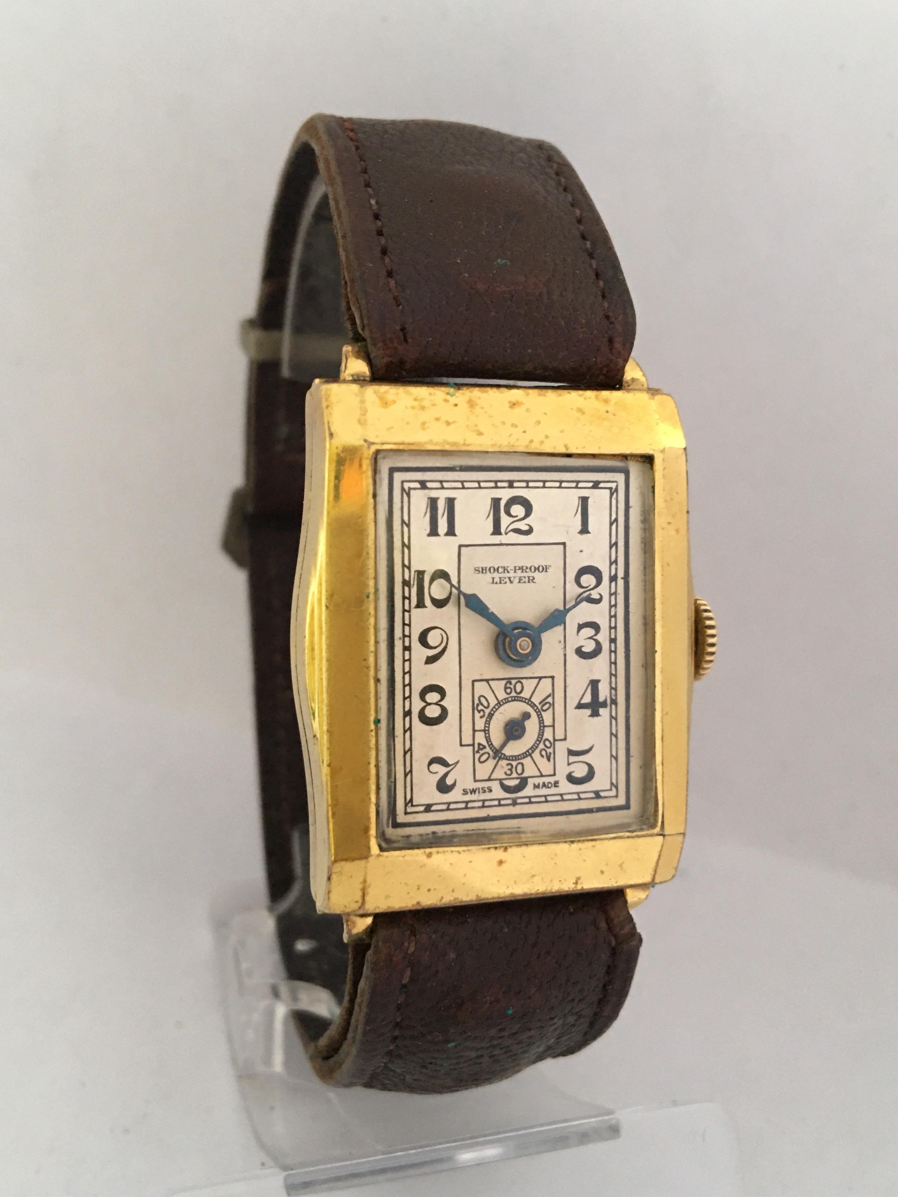Vintage 1930s Gold-Plated Rectangular Swiss Mechanical Watch 7