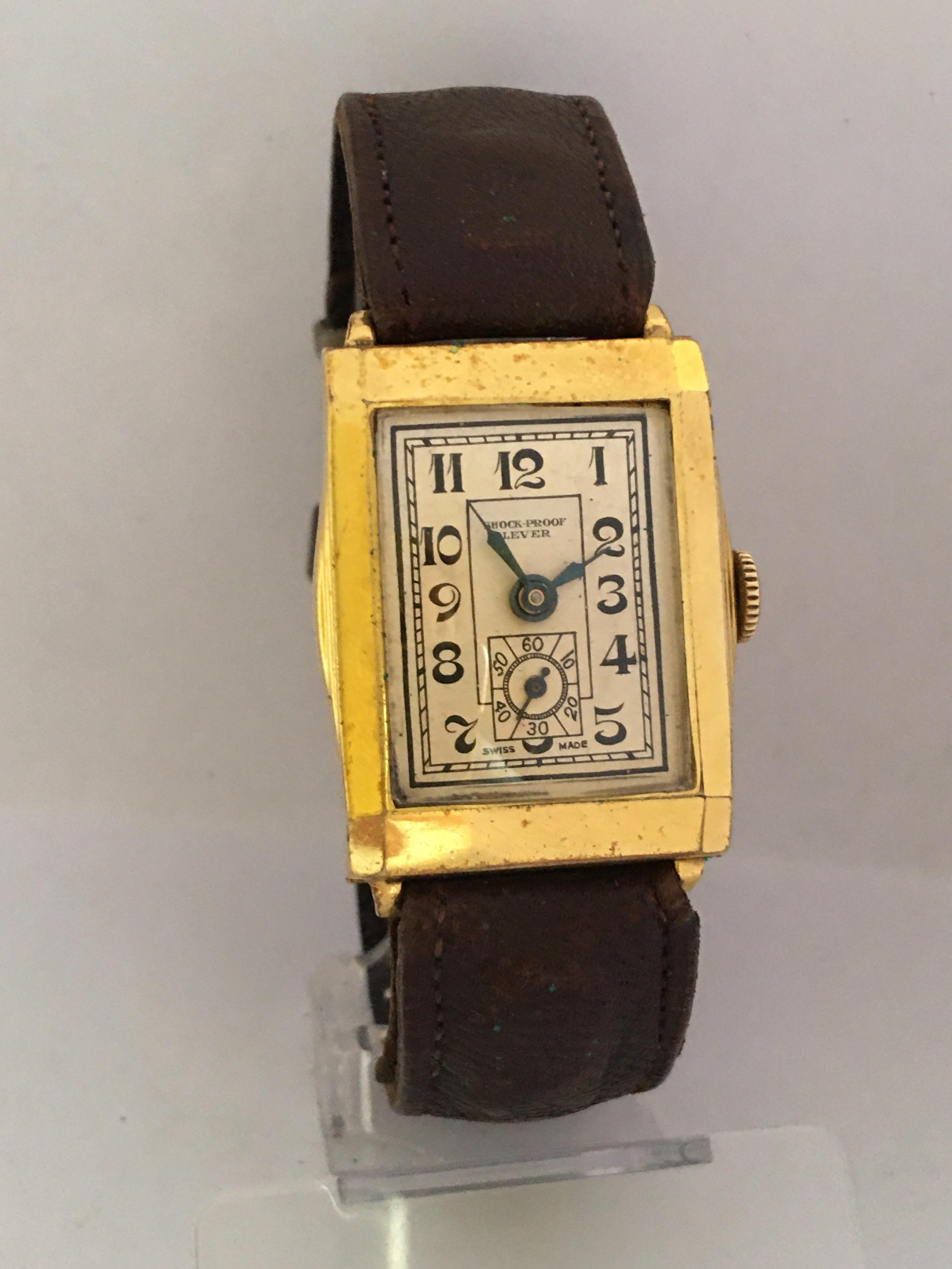 Vintage 1930s Gold-Plated Rectangular Swiss Mechanical Watch 2