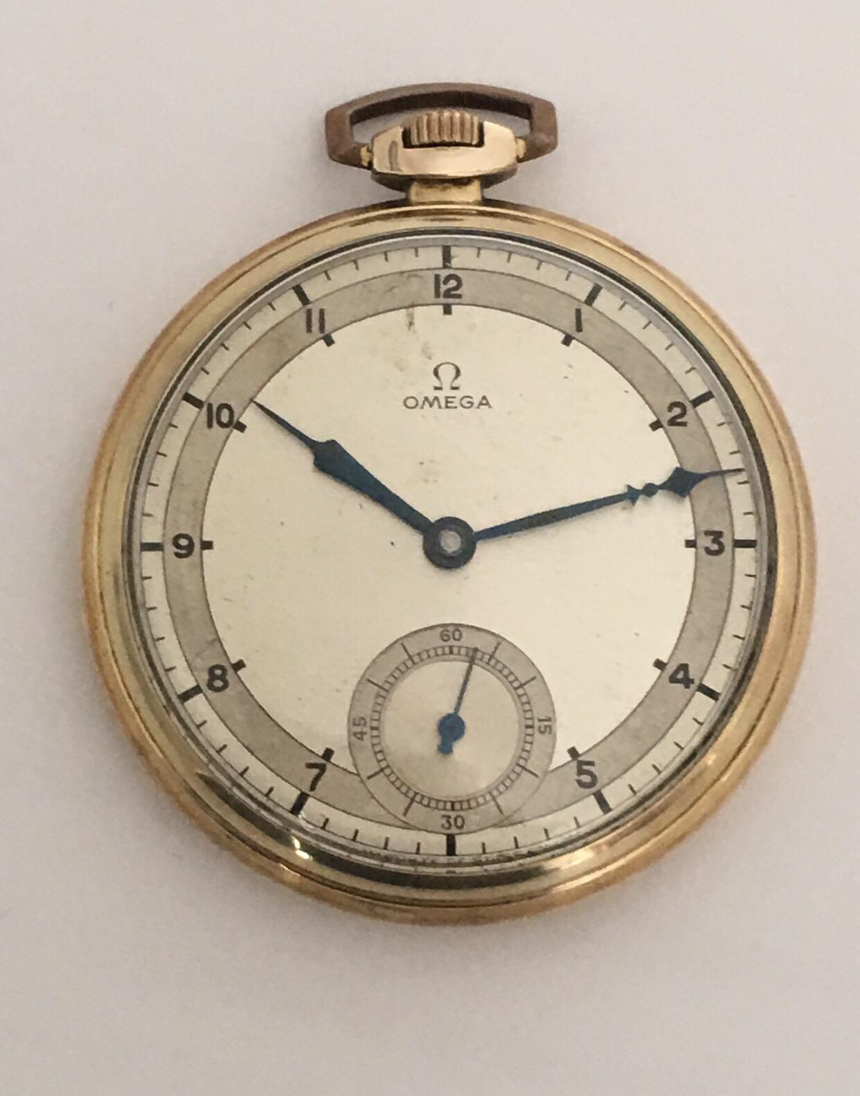 Vintage 1930s Gold-Plated and Silvered Dial Omega Dress Pocket Watch 'Art Deco' For Sale 5