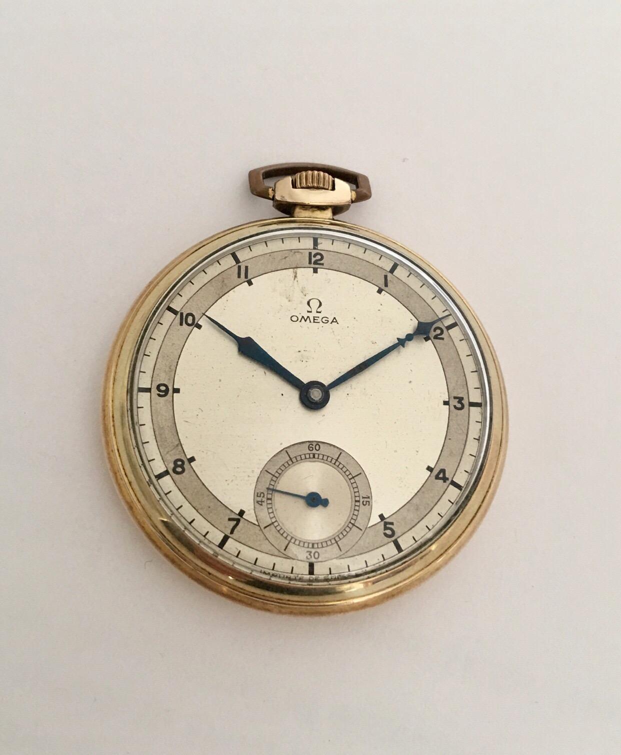 Vintage 1930s Gold-Plated and Silvered Dial Omega Dress Pocket Watch 'Art Deco' For Sale 6