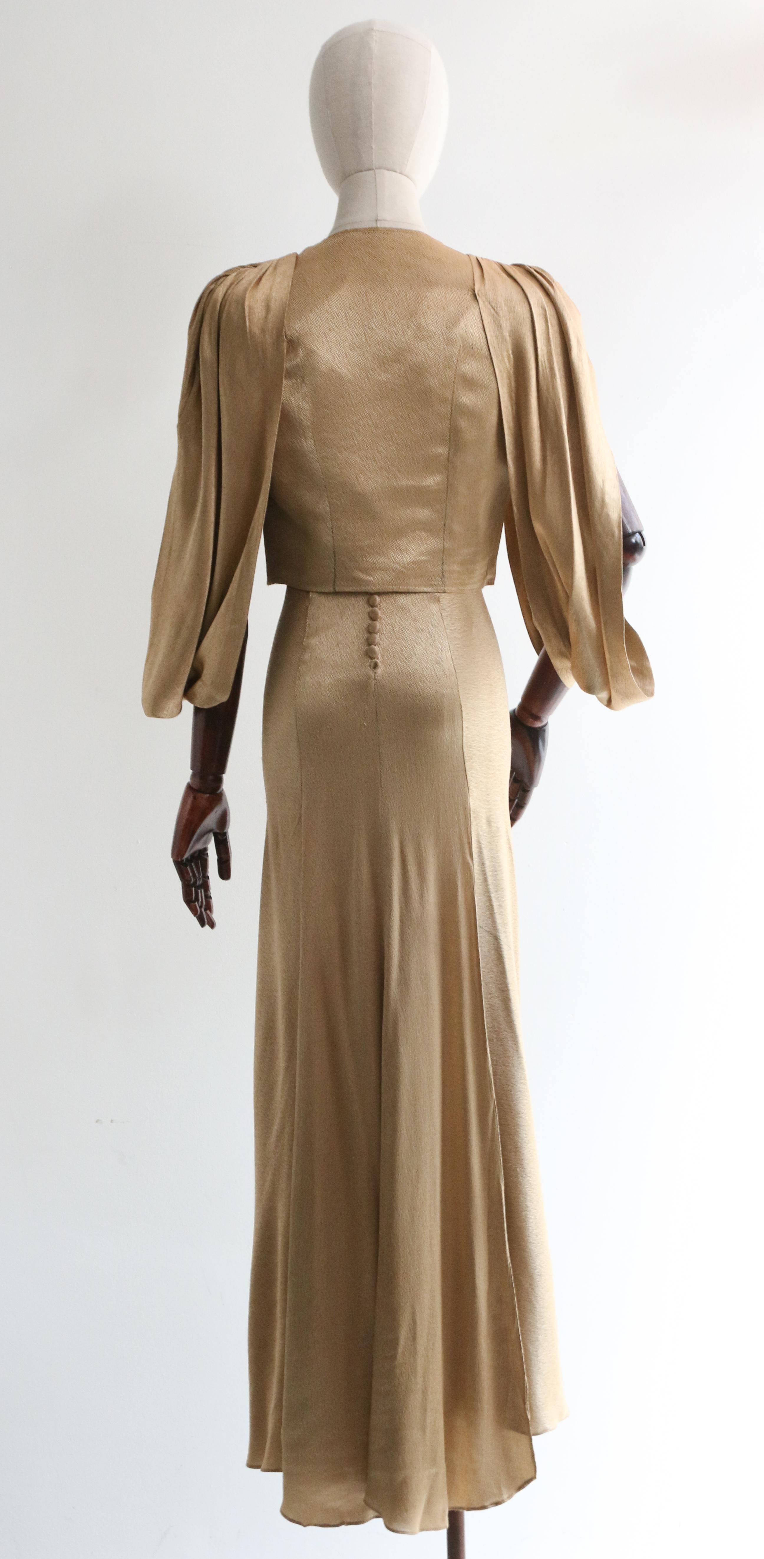 Vintage 1930's Gold Satin Dress & Jacket UK 6-8 US 2-4 3