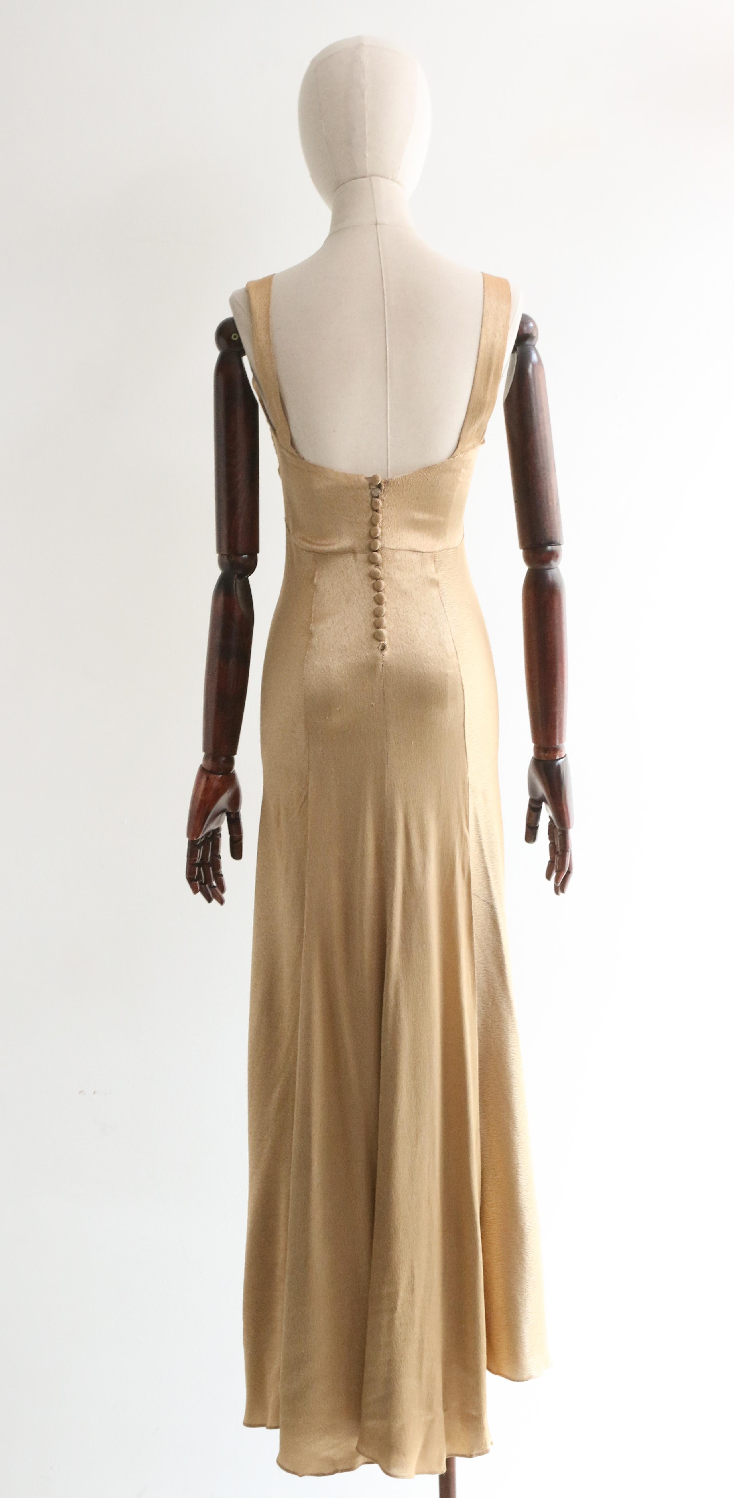 Women's Vintage 1930's Gold Satin Dress & Jacket UK 6-8 US 2-4