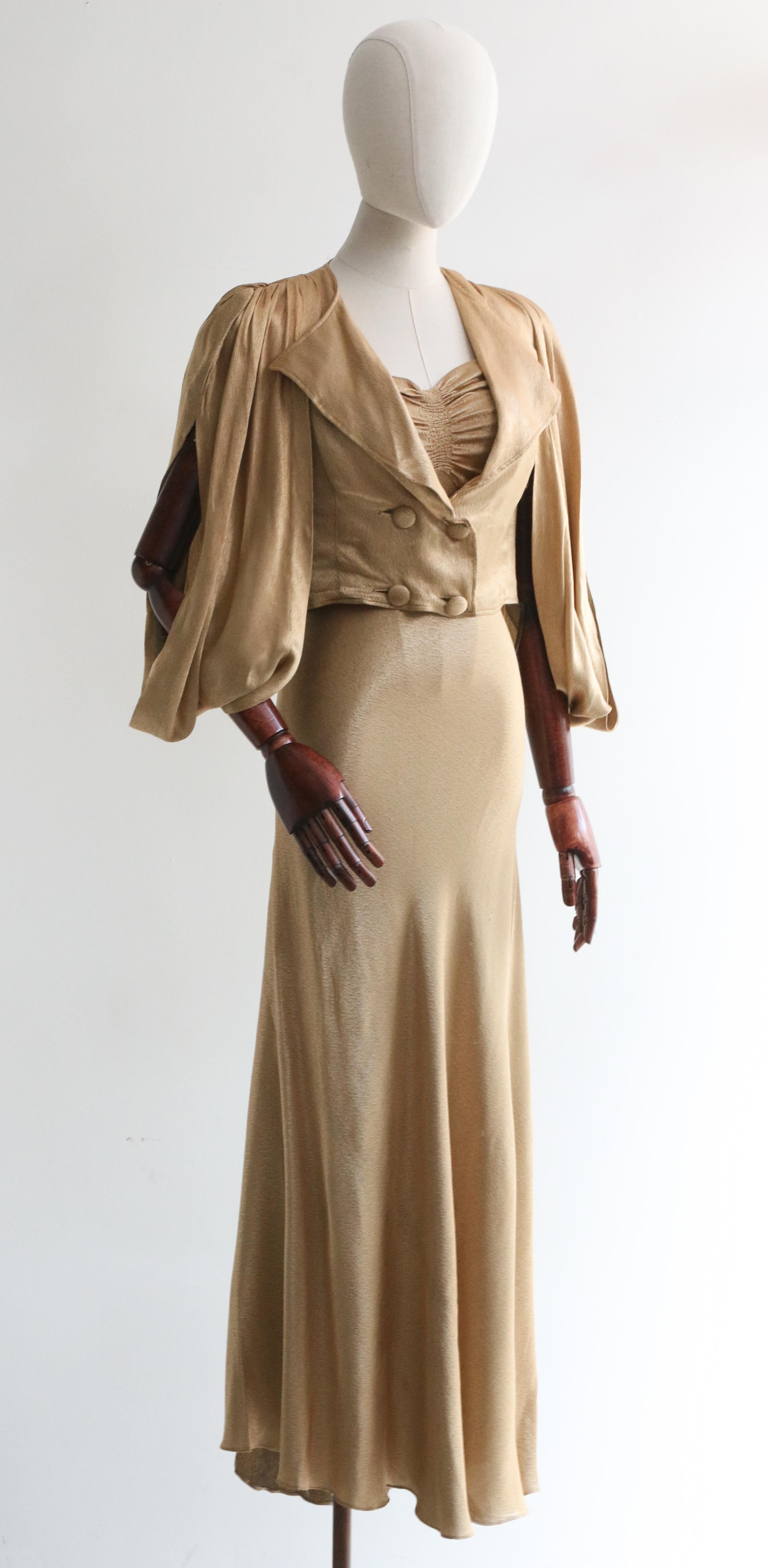 Vintage 1930's Gold Satin Dress & Jacket UK 6-8 US 2-4 1