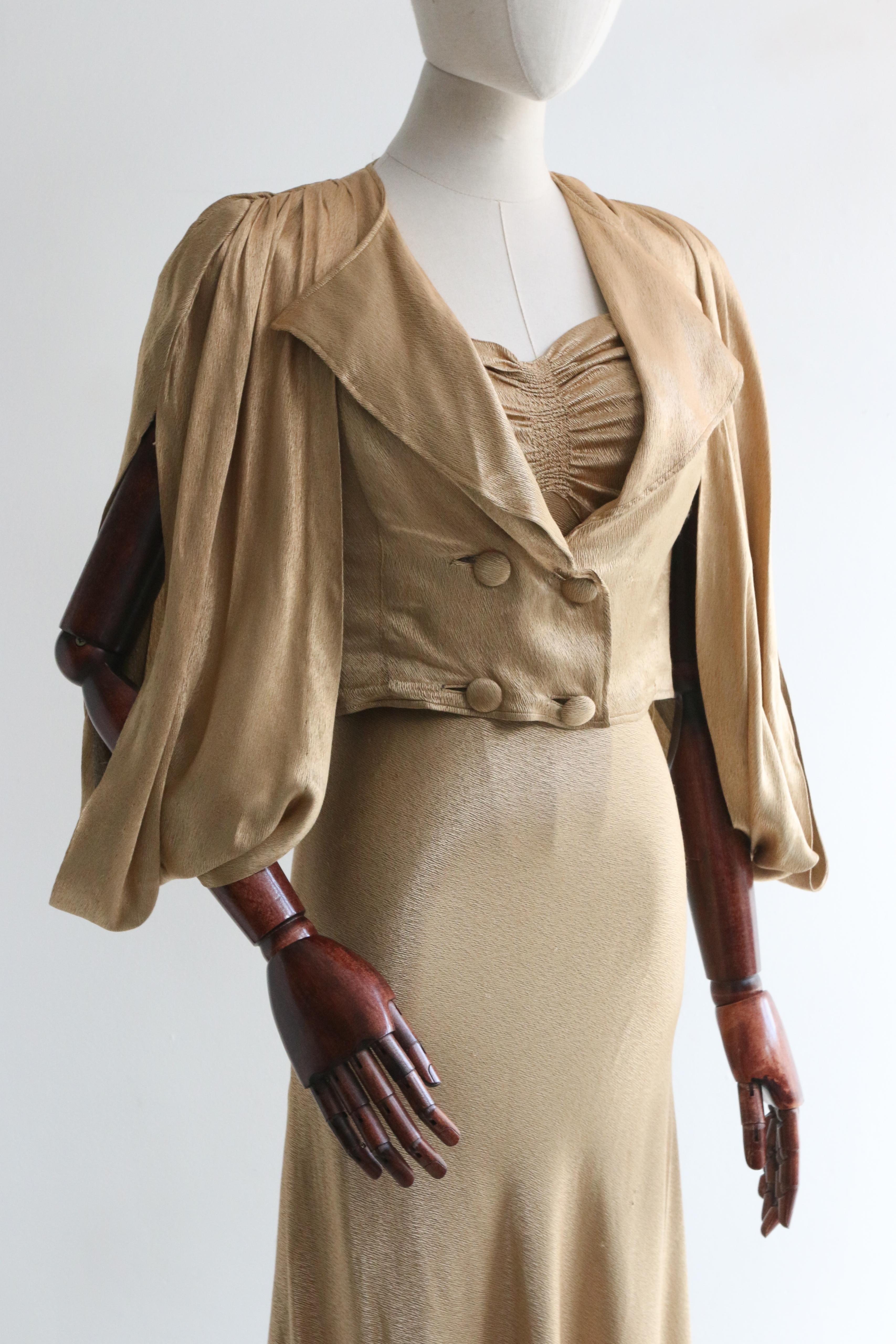 Vintage 1930's Gold Satin Dress & Jacket UK 6-8 US 2-4 2