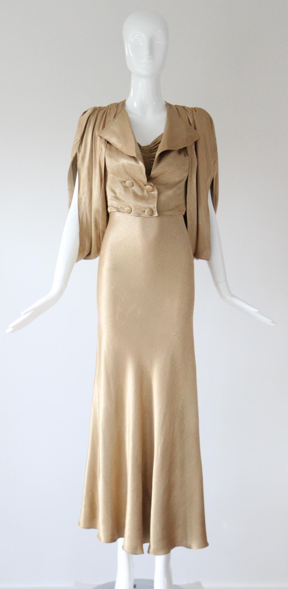 Vintage 1930's Gold Satin Abendkleid und Jacke Set 1930's Gown UK 6-8 US 2-4 im Angebot 6
