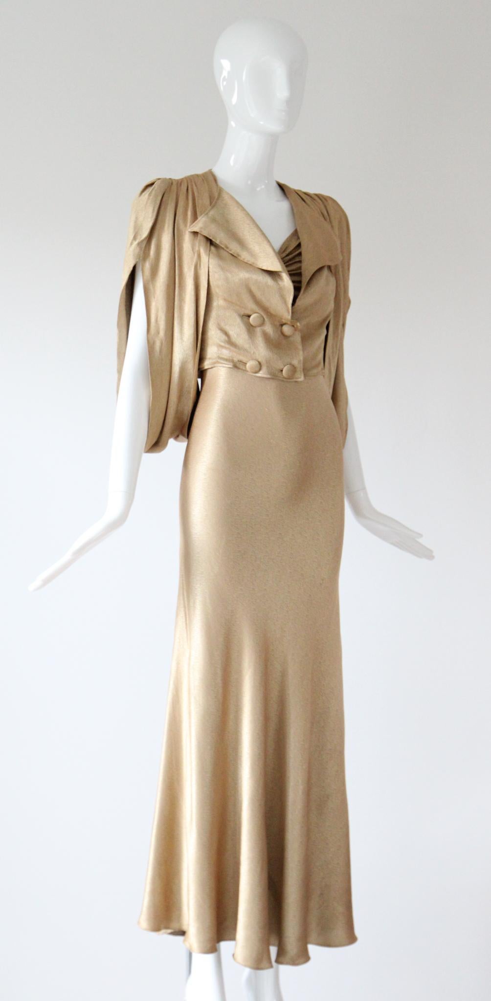 Vintage 1930's Gold Satin Abendkleid und Jacke Set 1930's Gown UK 6-8 US 2-4 im Angebot 9