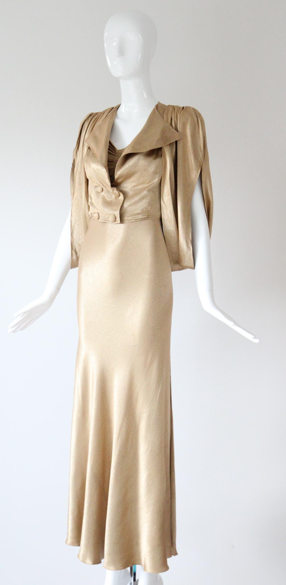 Vintage 1930's Gold Satin Abendkleid und Jacke Set 1930's Gown UK 6-8 US 2-4 im Angebot 11