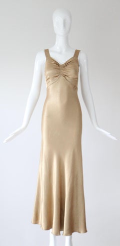 Vintage 1930's Gold Satin Evening Gown and Jacket Set 1930's Gown UK 6-8 US 2-4
