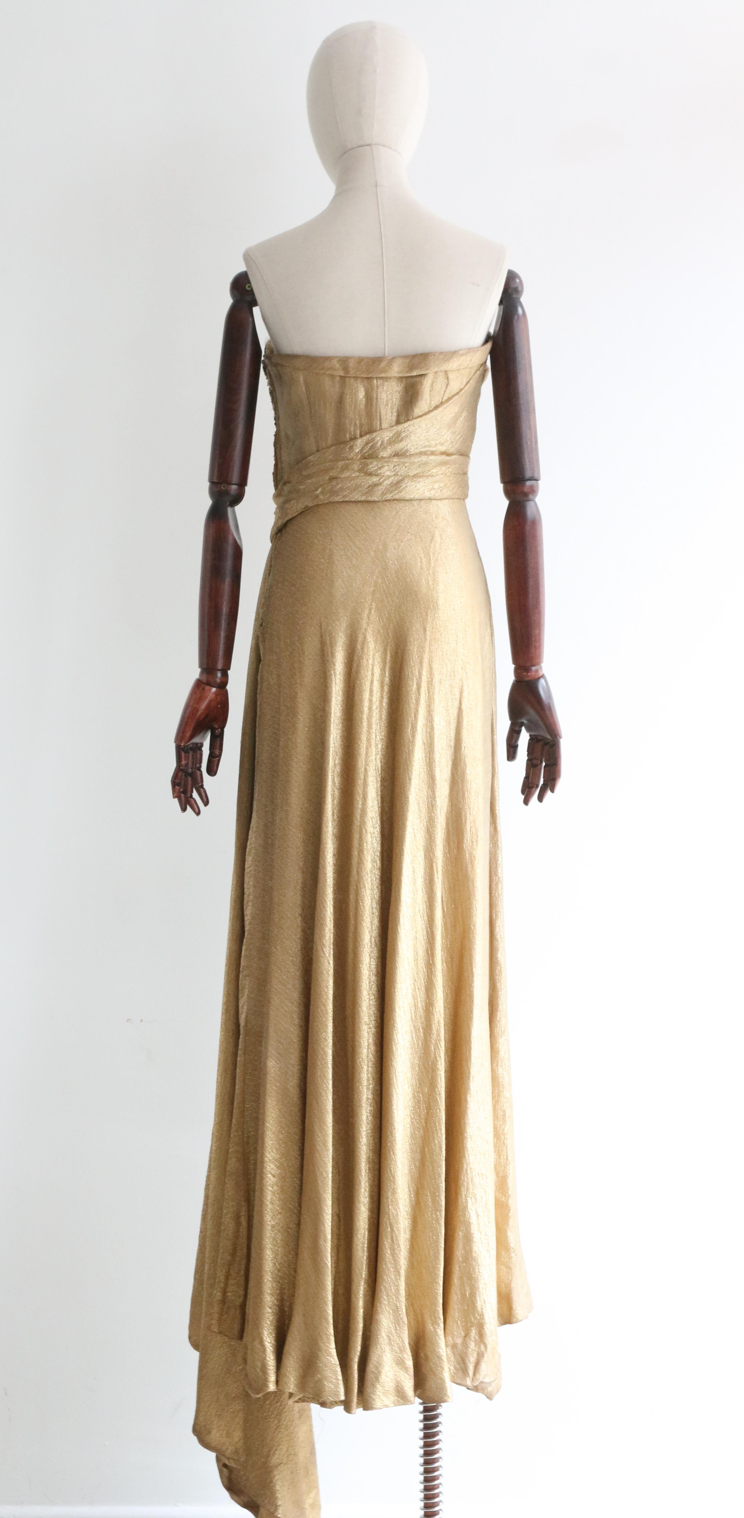Vintage 1930's Gold Silk Lamé & Beadwork Gown UK 10 US 6 For Sale 4