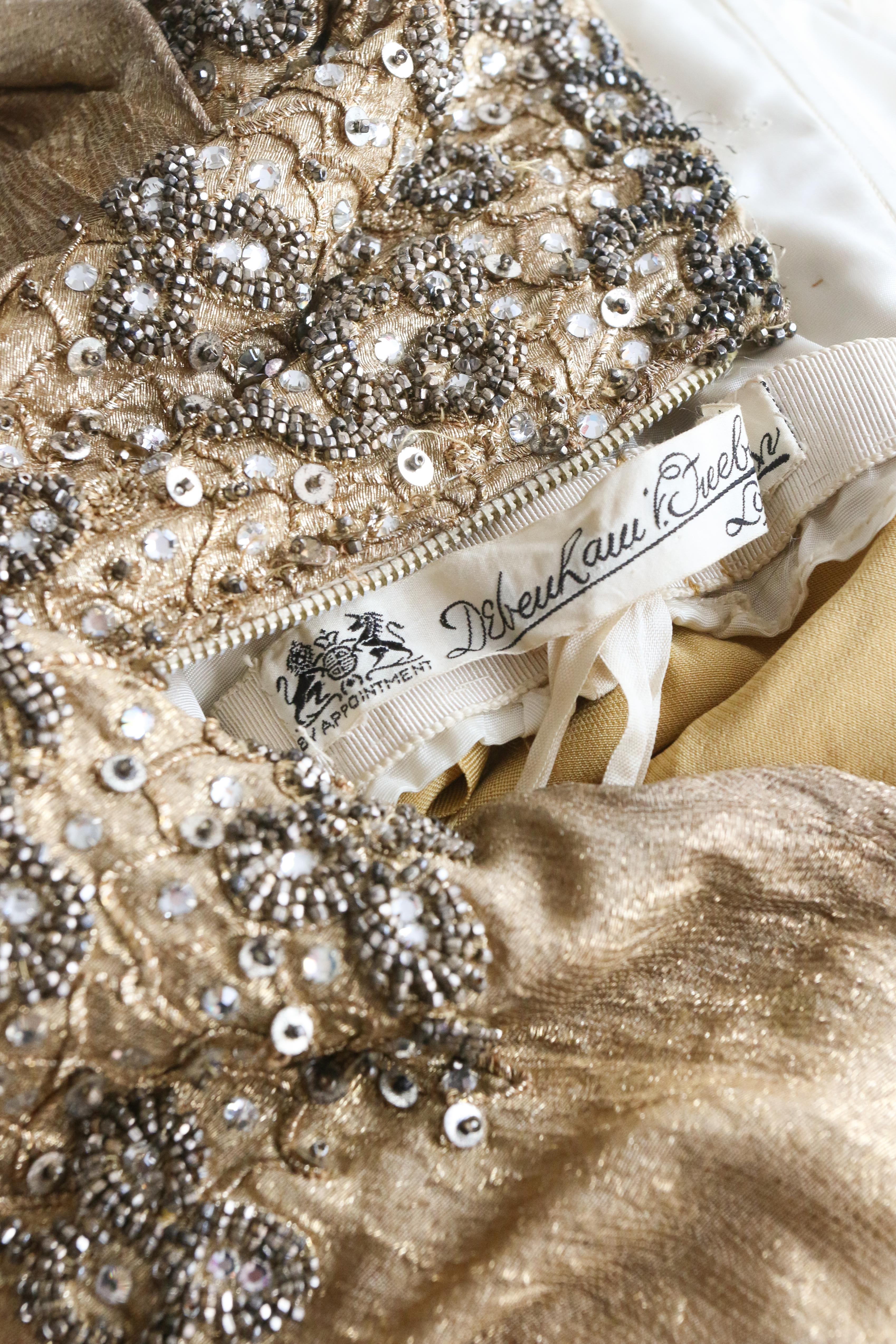 Vintage 1930's Gold Silk Lamé & Beadwork Gown UK 10 US 6 For Sale 5