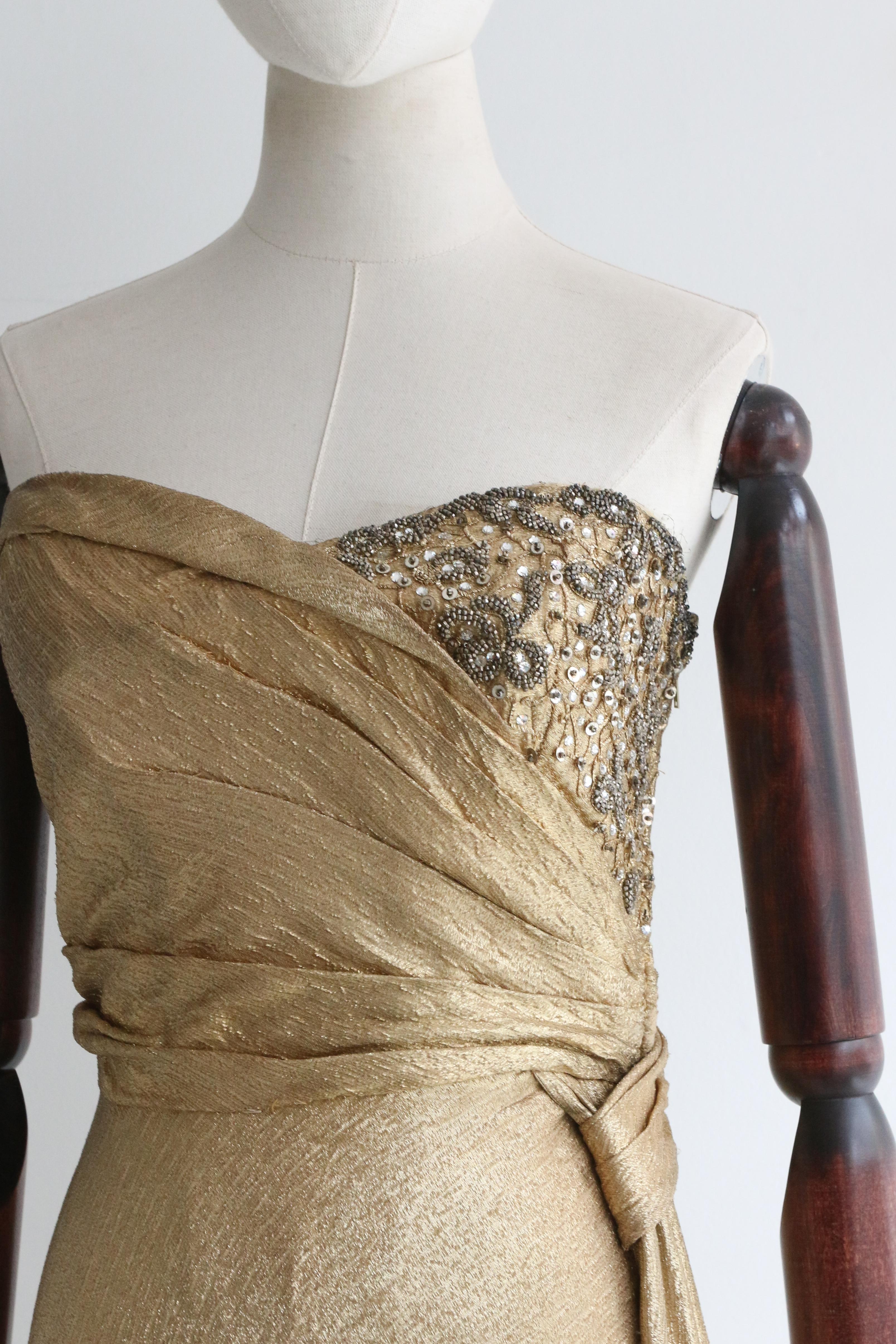 Vintage 1930''s Gold Seide Lamé & Perlenstickerei Kleid UK 10 US 6 im Zustand „Gut“ im Angebot in Cheltenham, GB