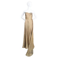 Vintage 1930s Gold Silk Lamé Strapless Gown & Beadwork Gown UK 10 US 6