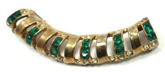 Vintage 1930s Green & Clear Crystals Dress Clip Brooch