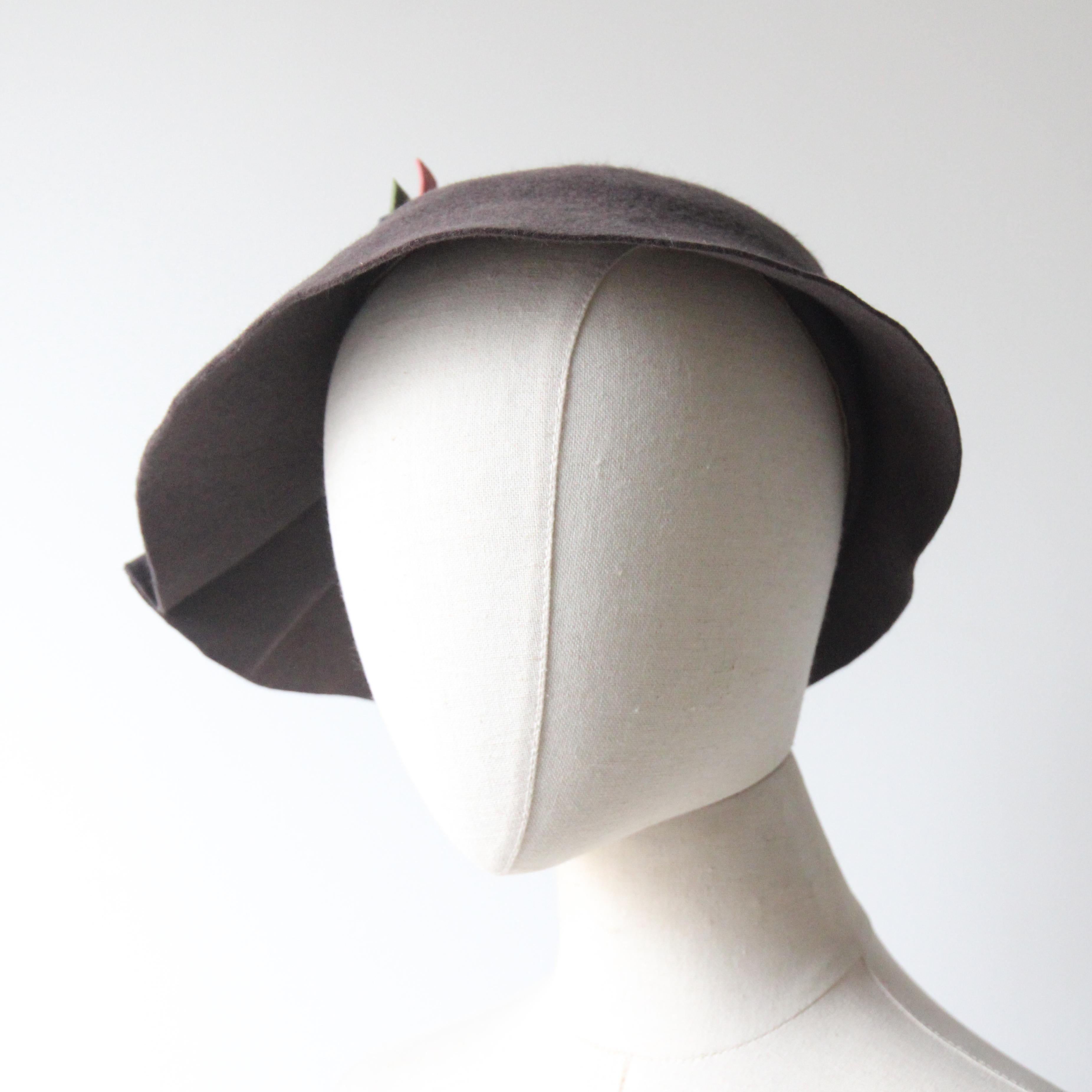 da uomo o donna Cappello vintage anni '30 in feltro grigio e intrecci pastello Cappello art deco in nappa pastello