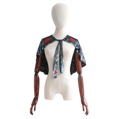Vintage 1930's grey floral sequin cape Art deco sequin capelet shoulder cape