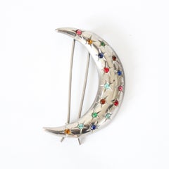 Vintage 1930s Hair Slide Crescent Moon Rhinestone Hair Clip Barrette Art Deco