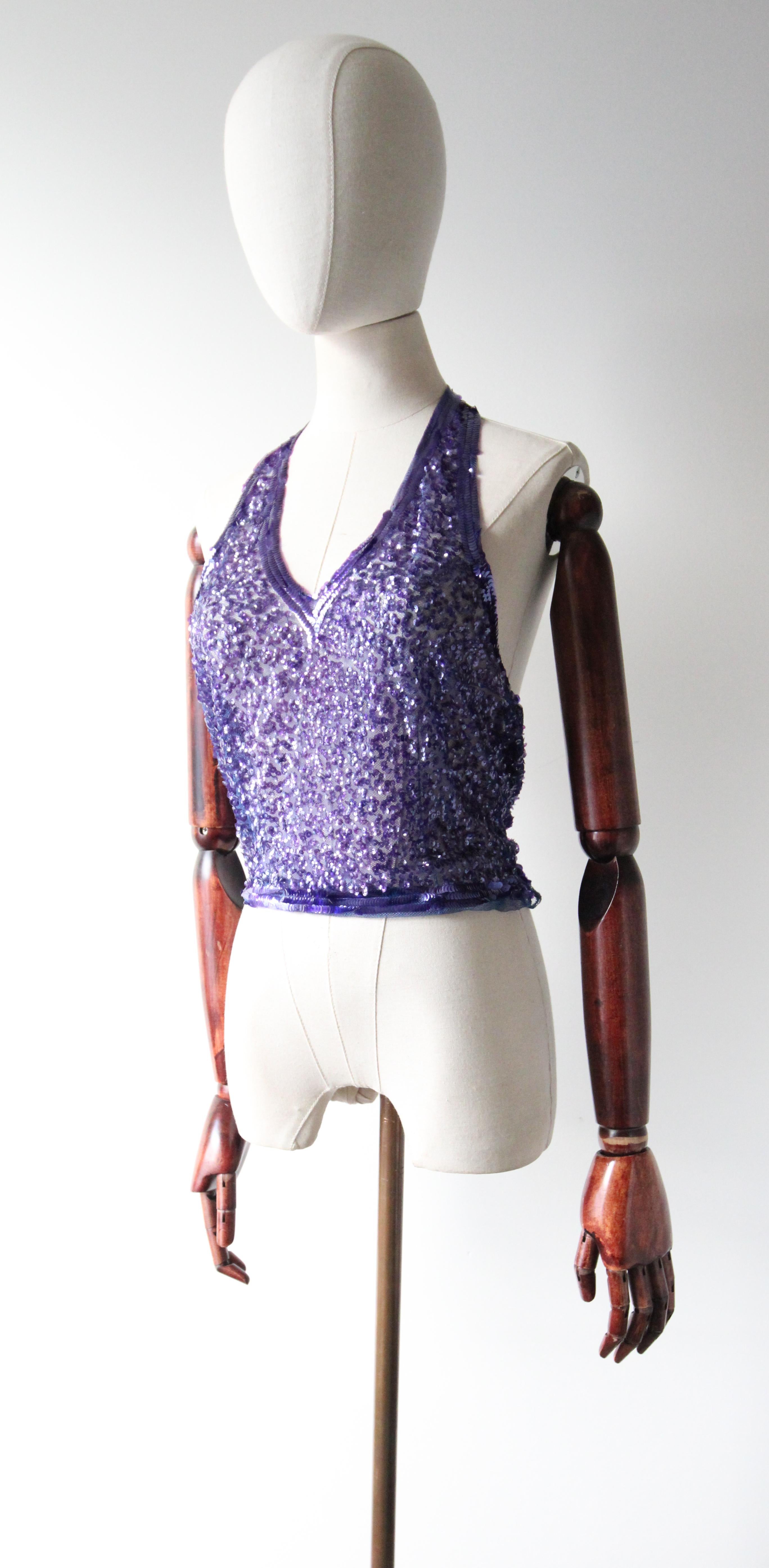 Vintage 1930er Jahre Halter Neck Bluse Lila Pailletten Art Deco Halter Neck UK 10-12 im Angebot 1