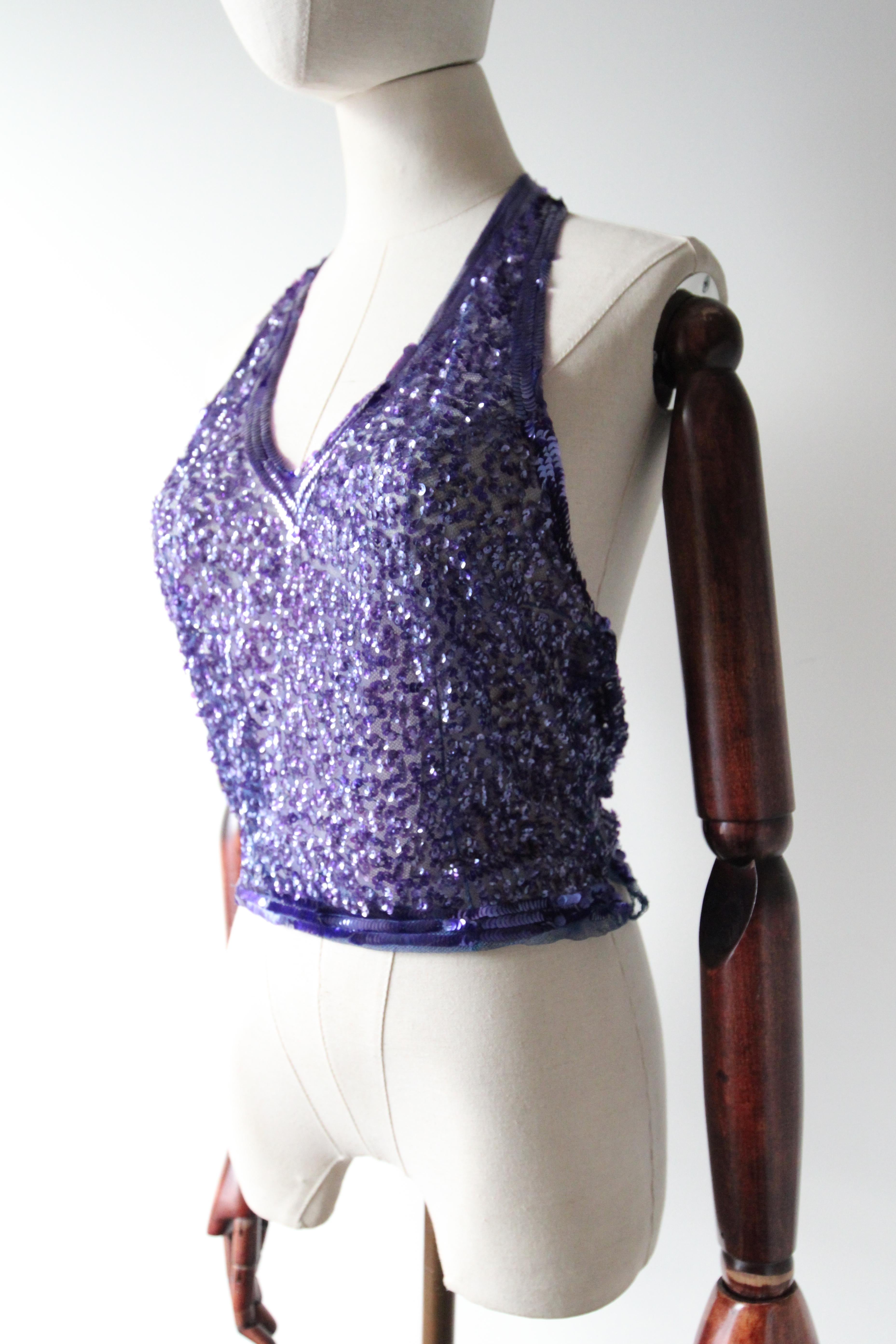 Vintage 1930er Jahre Halter Neck Bluse Lila Pailletten Art Deco Halter Neck UK 10-12 im Angebot 2